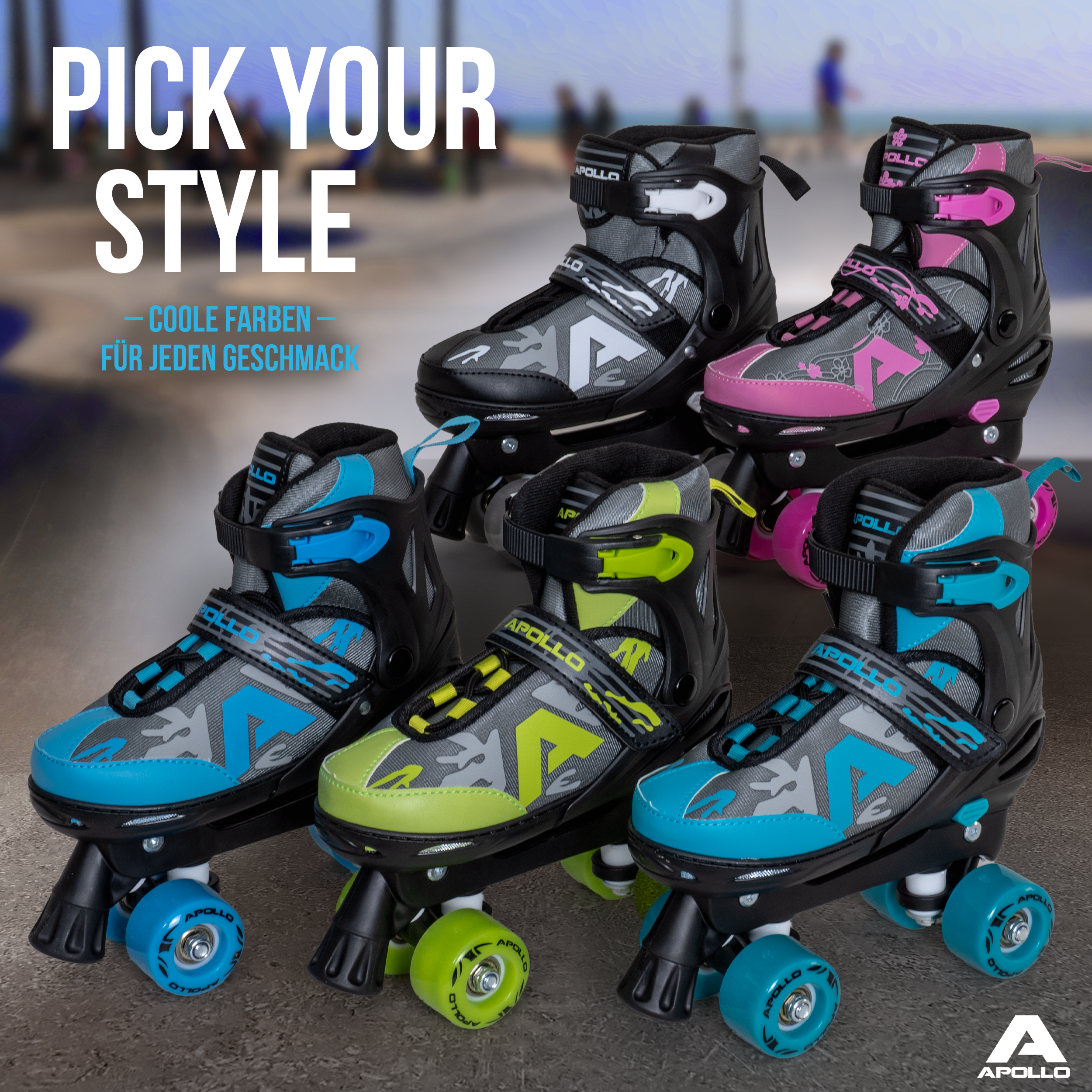 Apollo Funsport - Champion Adjustable Quad Skate - verstellbare Rollschuhe für Kinder & Jugendliche - Blue