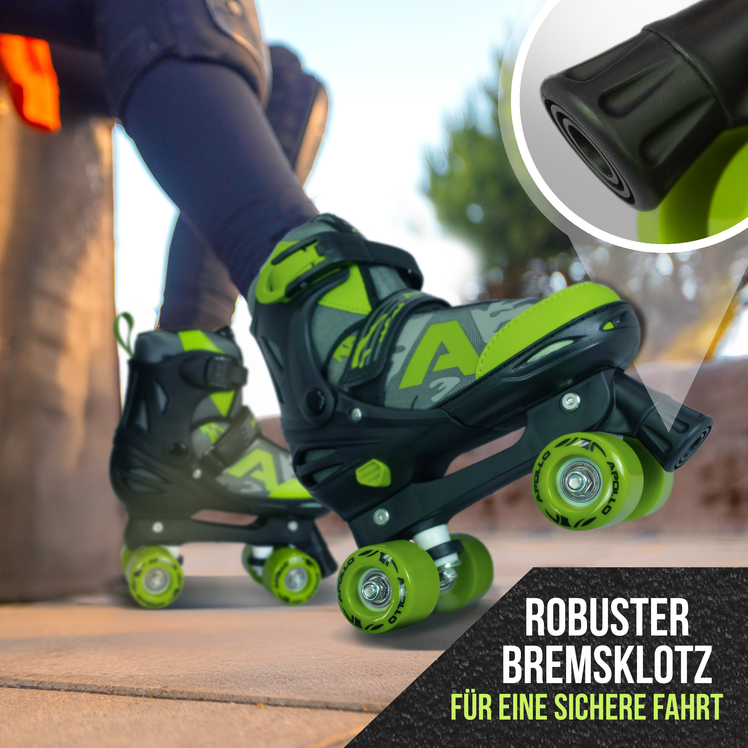 Apollo Funsport - Champion Adjustable Quad Skate - verstellbare Rollschuhe für Kinder & Jugendliche - Green