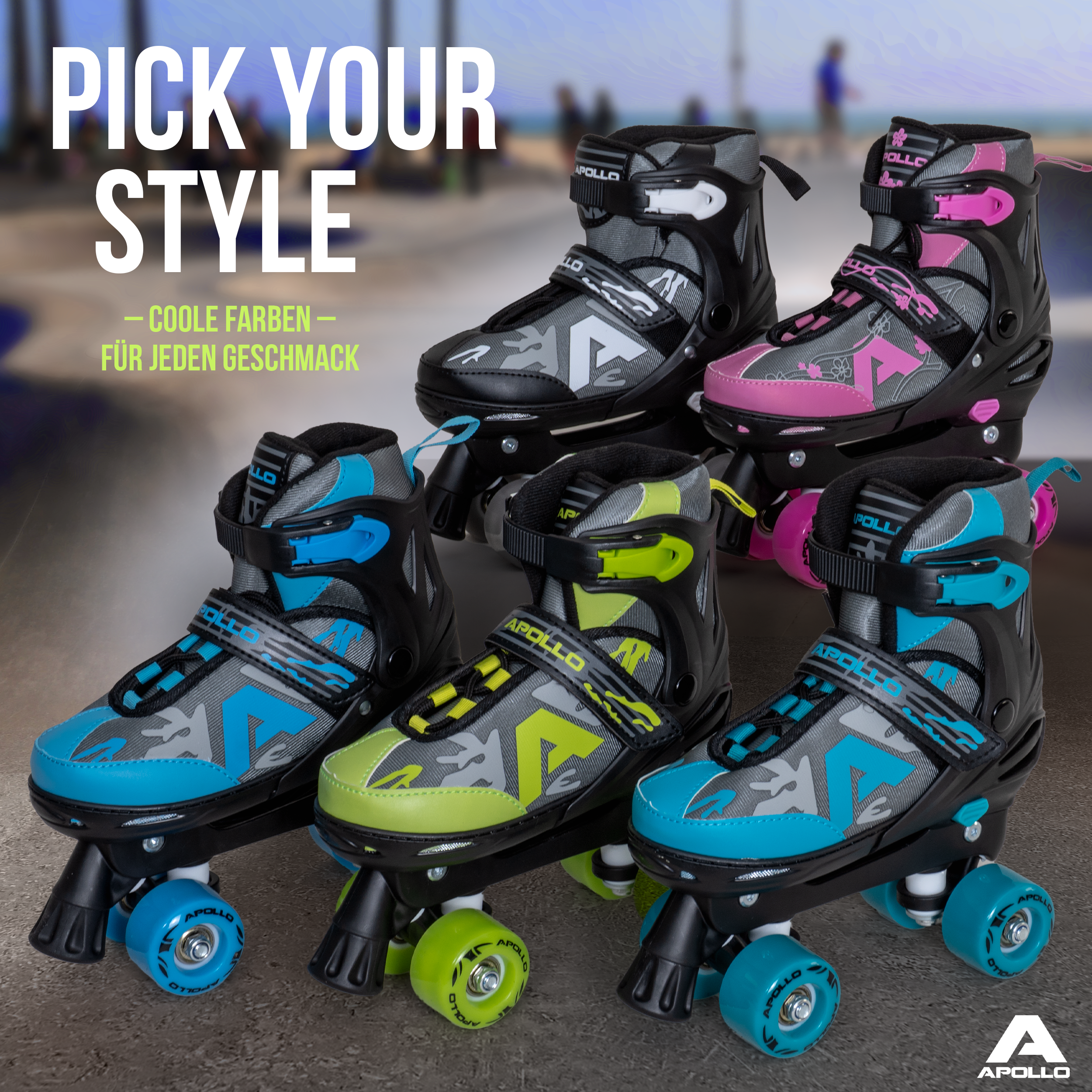 Apollo Funsport - Champion Adjustable Quad Skate - verstellbare Rollschuhe für Kinder & Jugendliche - Green