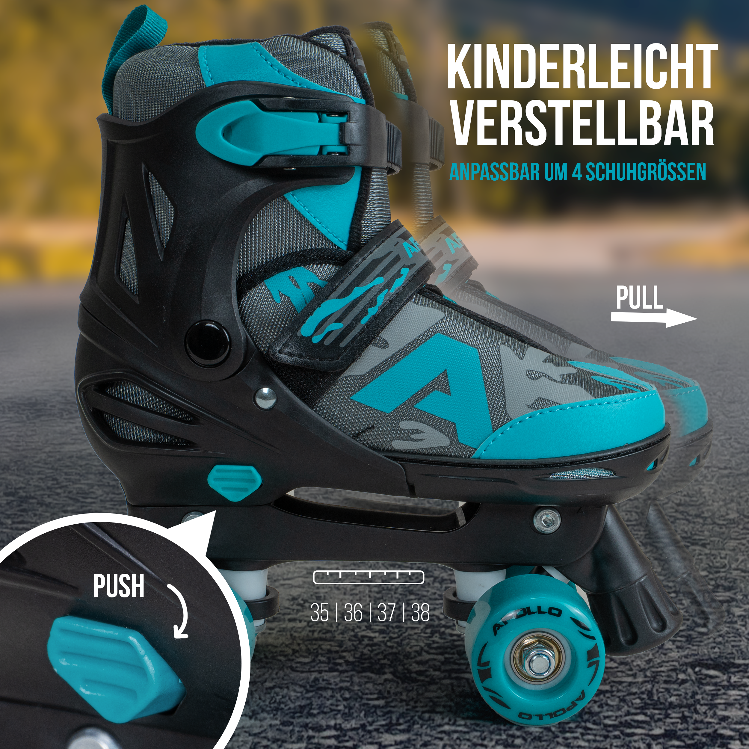 Apollo Funsport - Champion Adjustable Quad Skate - verstellbare Rollschuhe für Kinder & Jugendliche - Mint