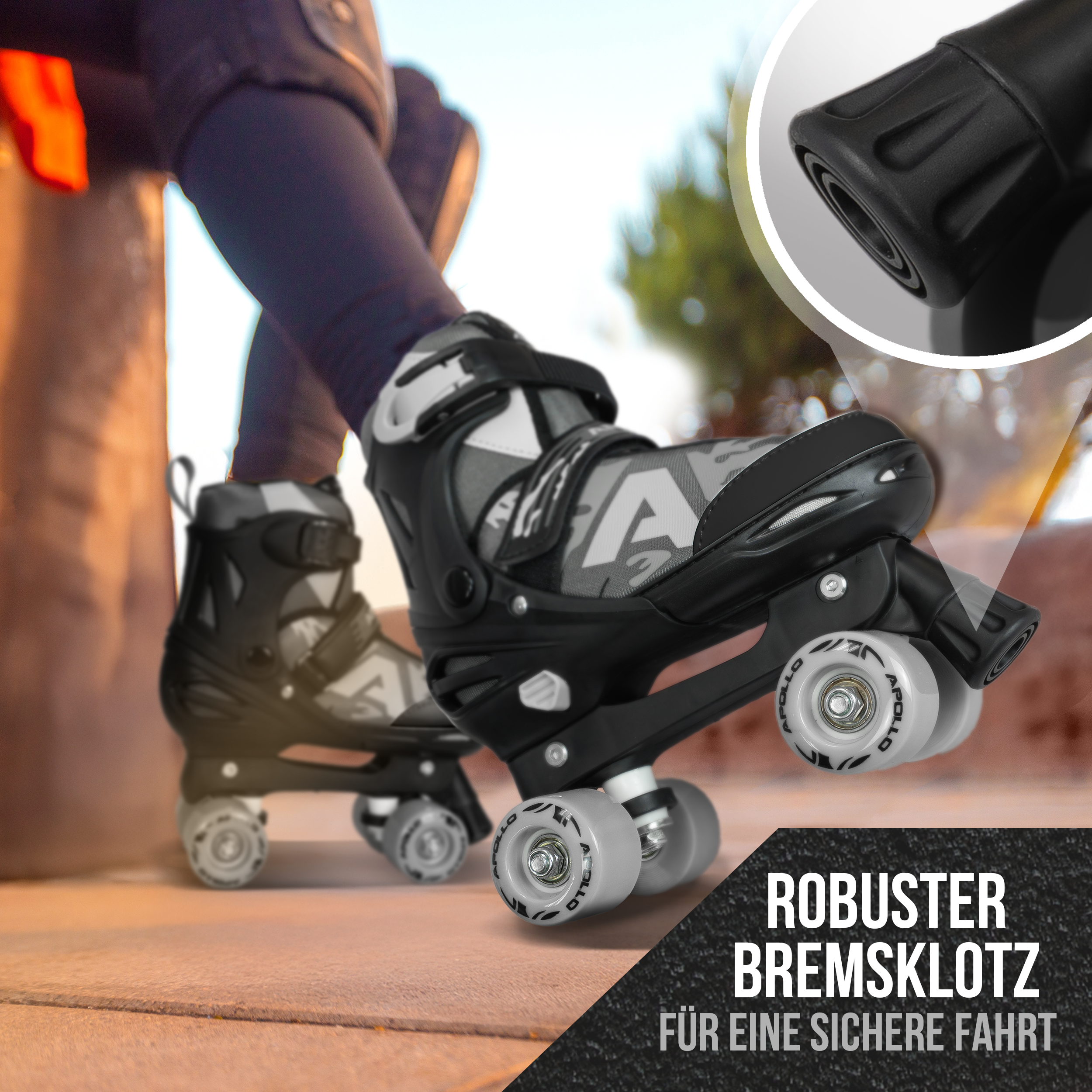 Apollo Funsport - Champion Adjustable Quad Skate - verstellbare Rollschuhe für Kinder & Jugendliche - Black