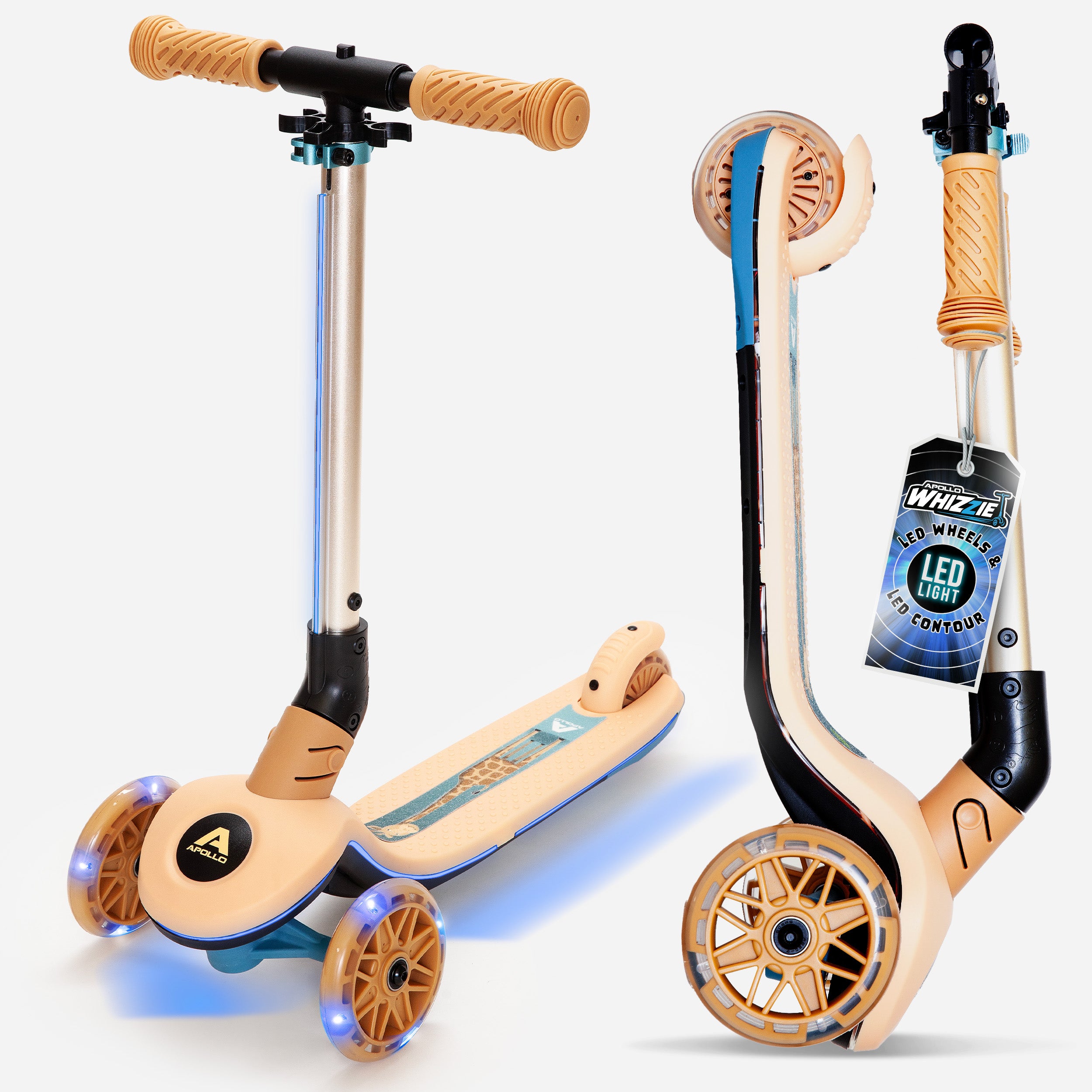 Apollo Funsport - Apollo Whizzie LED Kinderroller, höhenverstellbarer Dreiradscooter für Kinder ab 3 Jahre - Giraffe