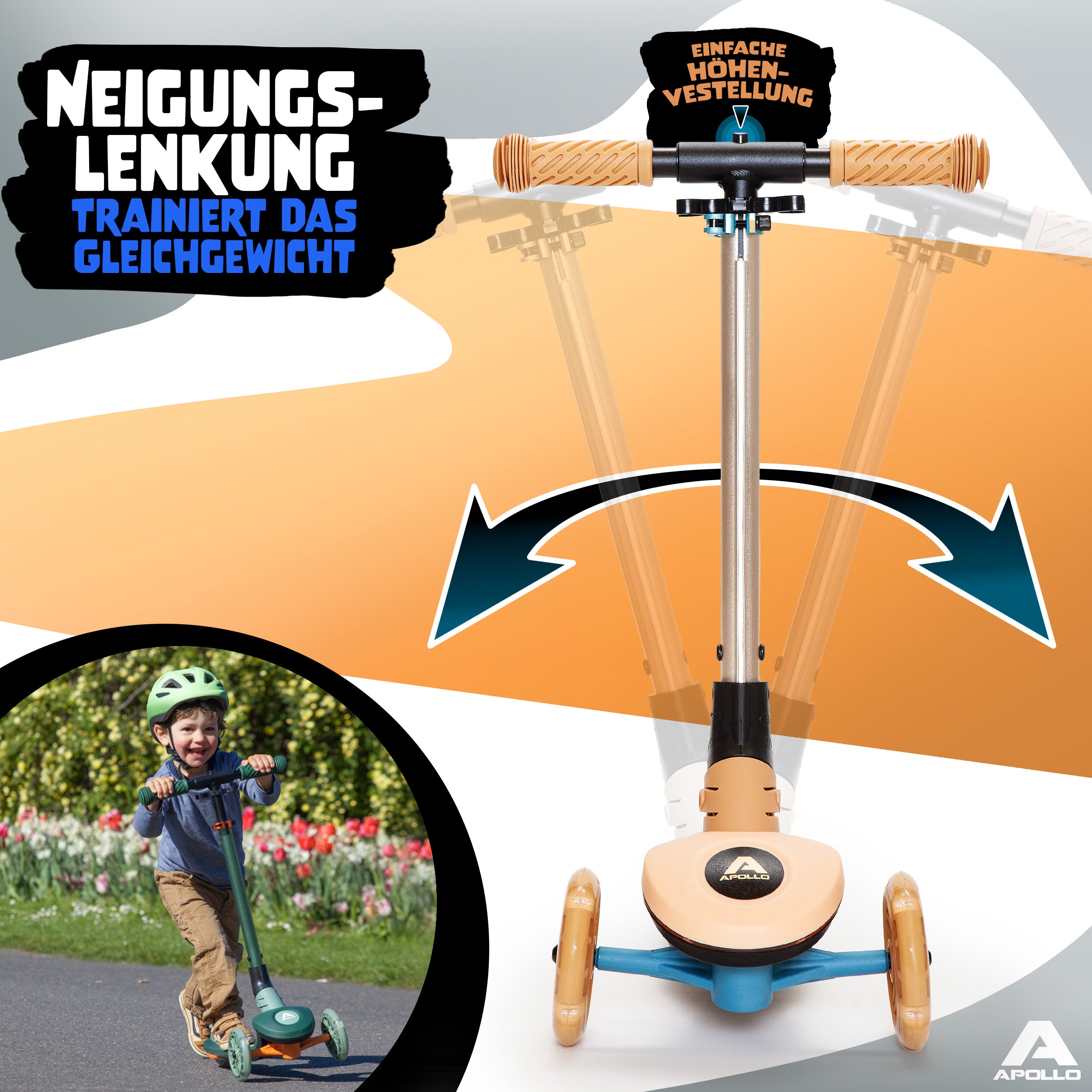 Apollo Funsport - Apollo Whizzie LED Kinderroller, höhenverstellbarer Dreiradscooter für Kinder ab 3 Jahre - Giraffe