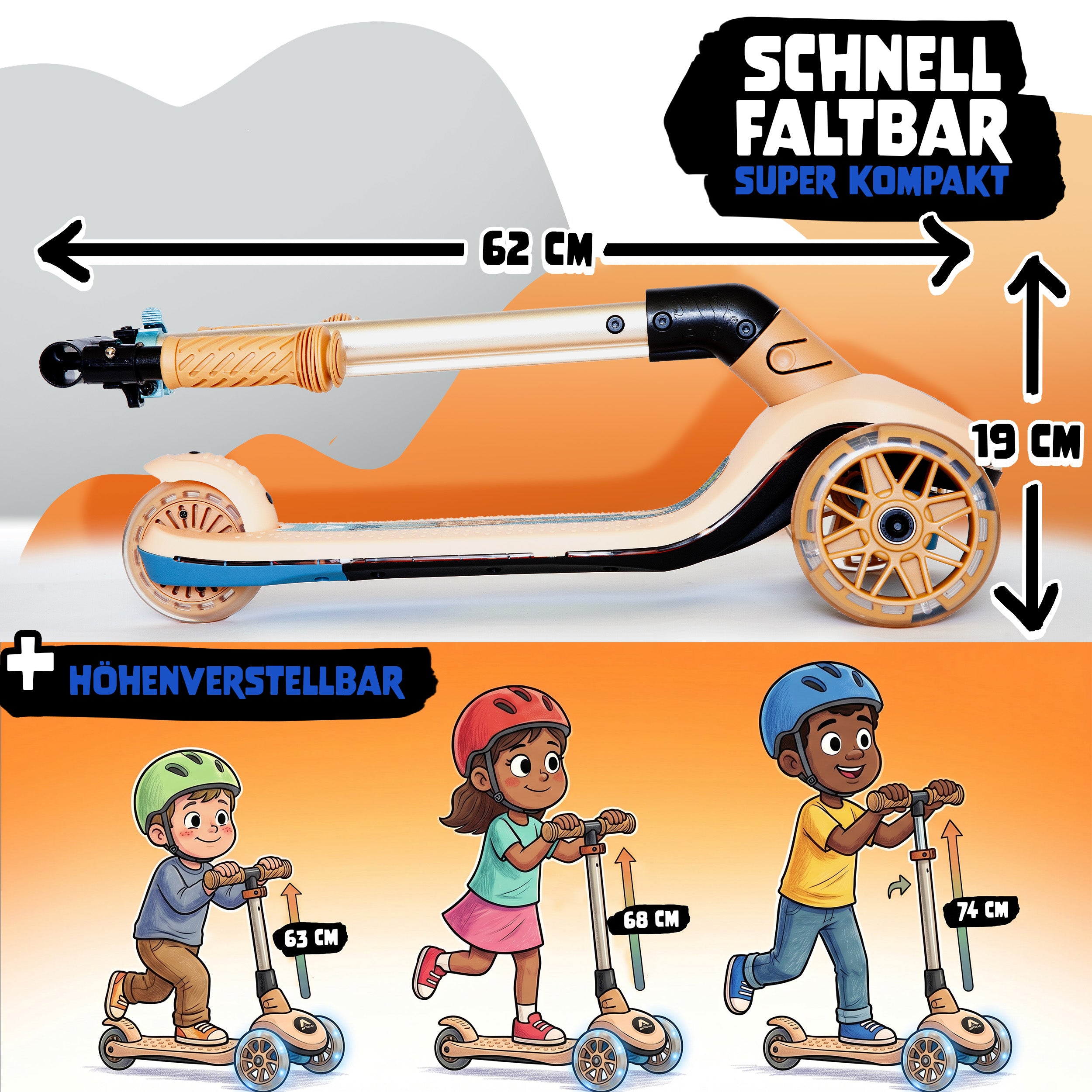Apollo Funsport - Apollo Whizzie LED Kinderroller, höhenverstellbarer Dreiradscooter für Kinder ab 3 Jahre - Giraffe