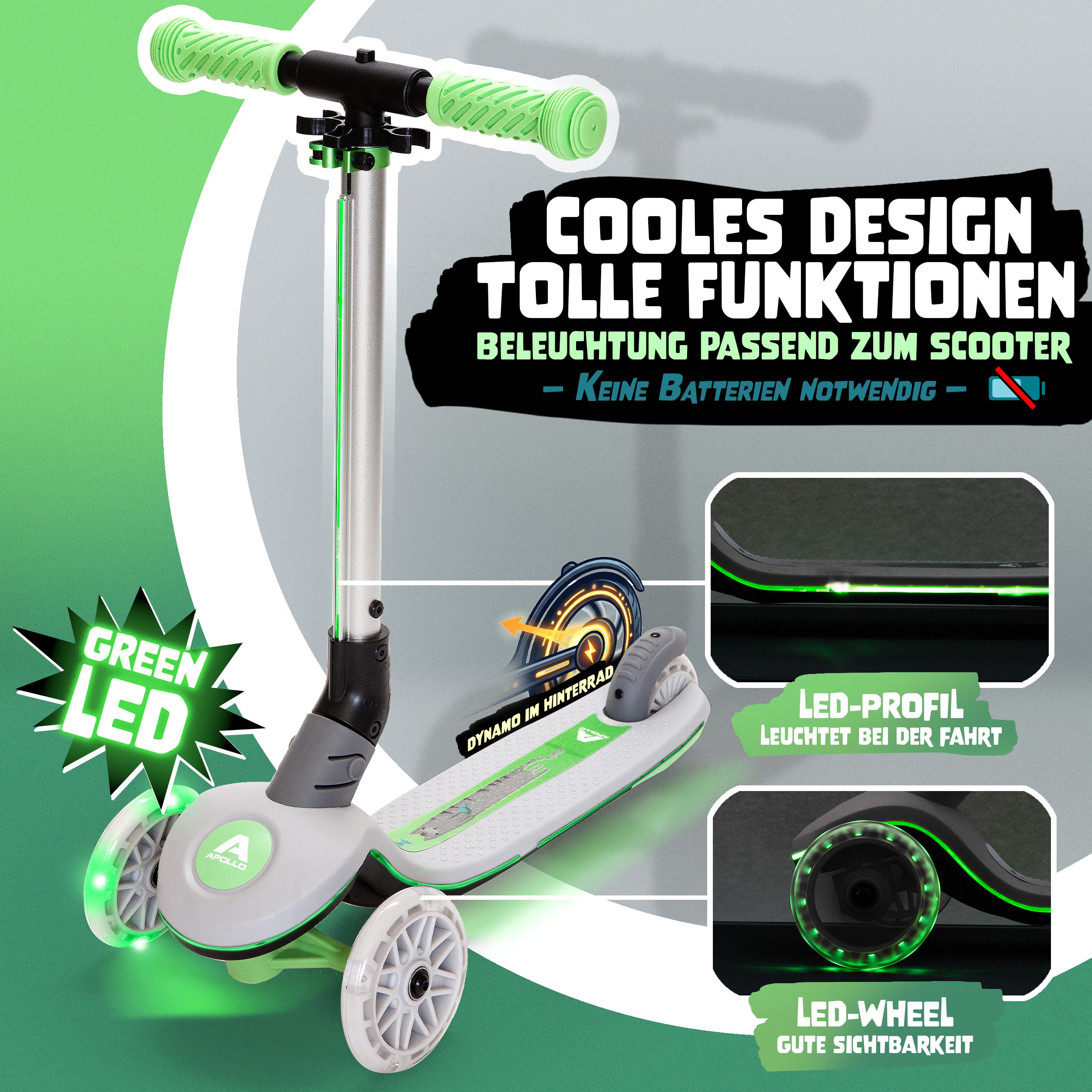 Apollo Funsport - Apollo Whizzie LED Kinderroller, höhenverstellbarer Dreiradscooter für Kinder ab 3 Jahre - Cat