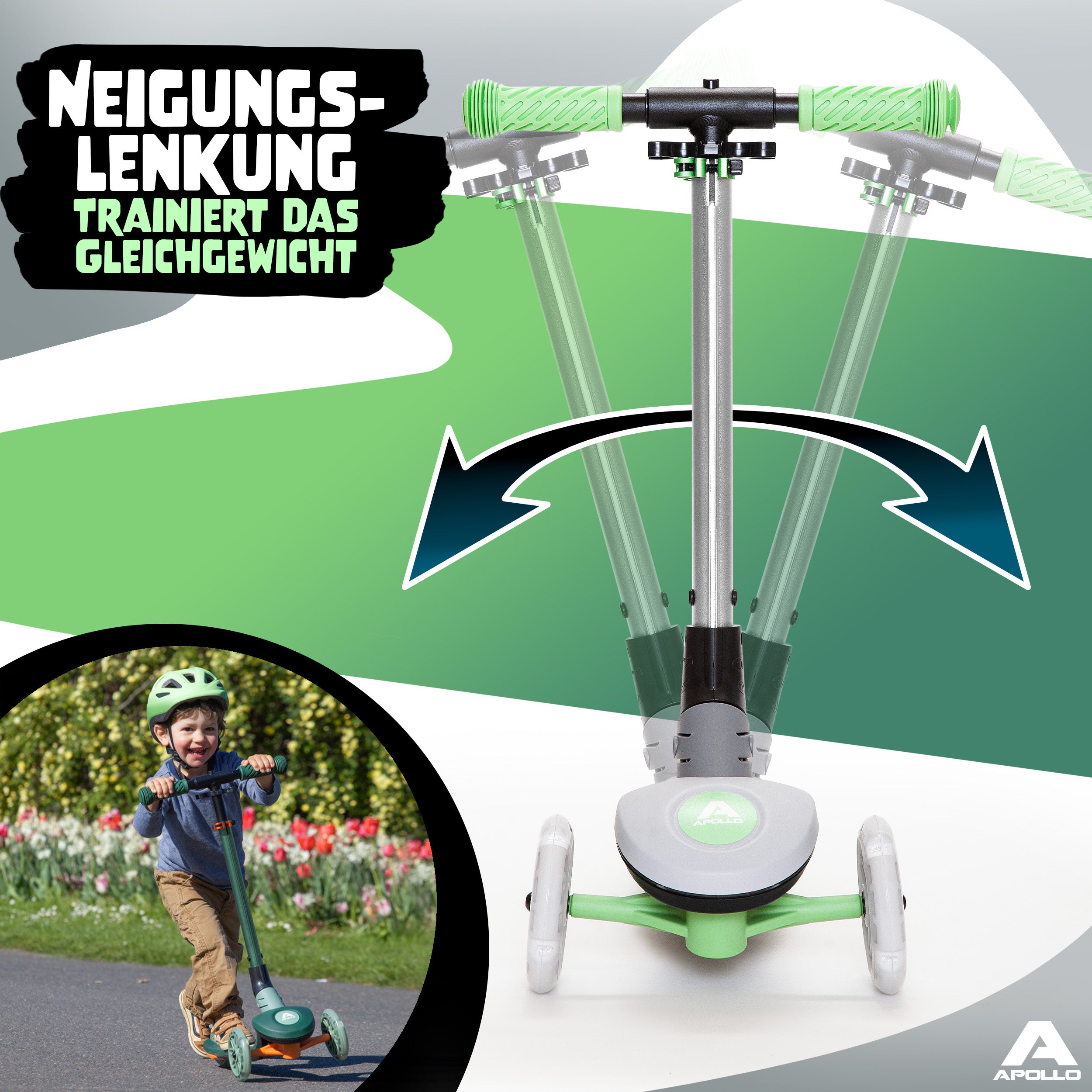 Apollo Funsport - Apollo Whizzie LED Kinderroller, höhenverstellbarer Dreiradscooter für Kinder ab 3 Jahre - Cat