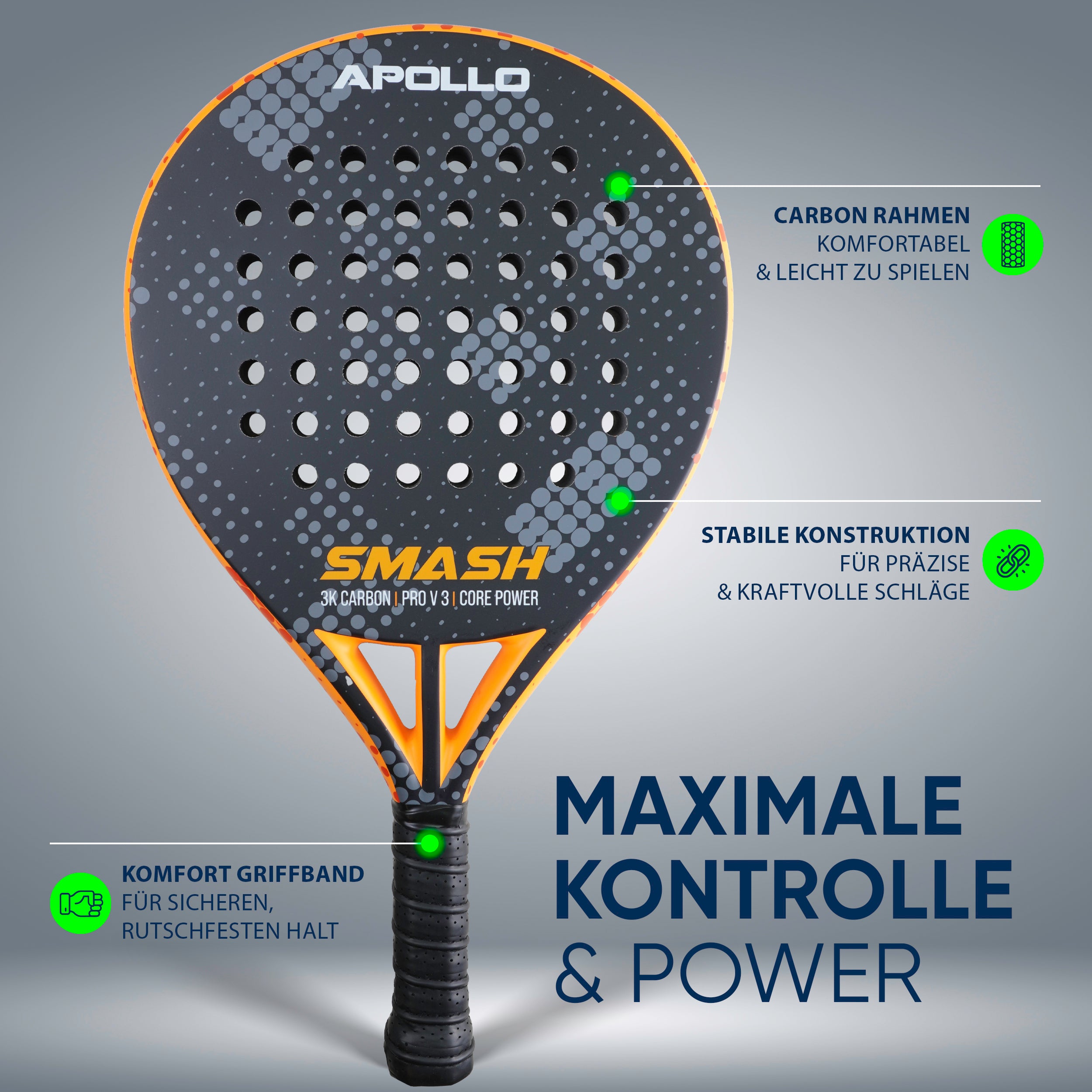 Apollo Funsport - Padelschläger / Padel Rackets - 3K Smash - Orange