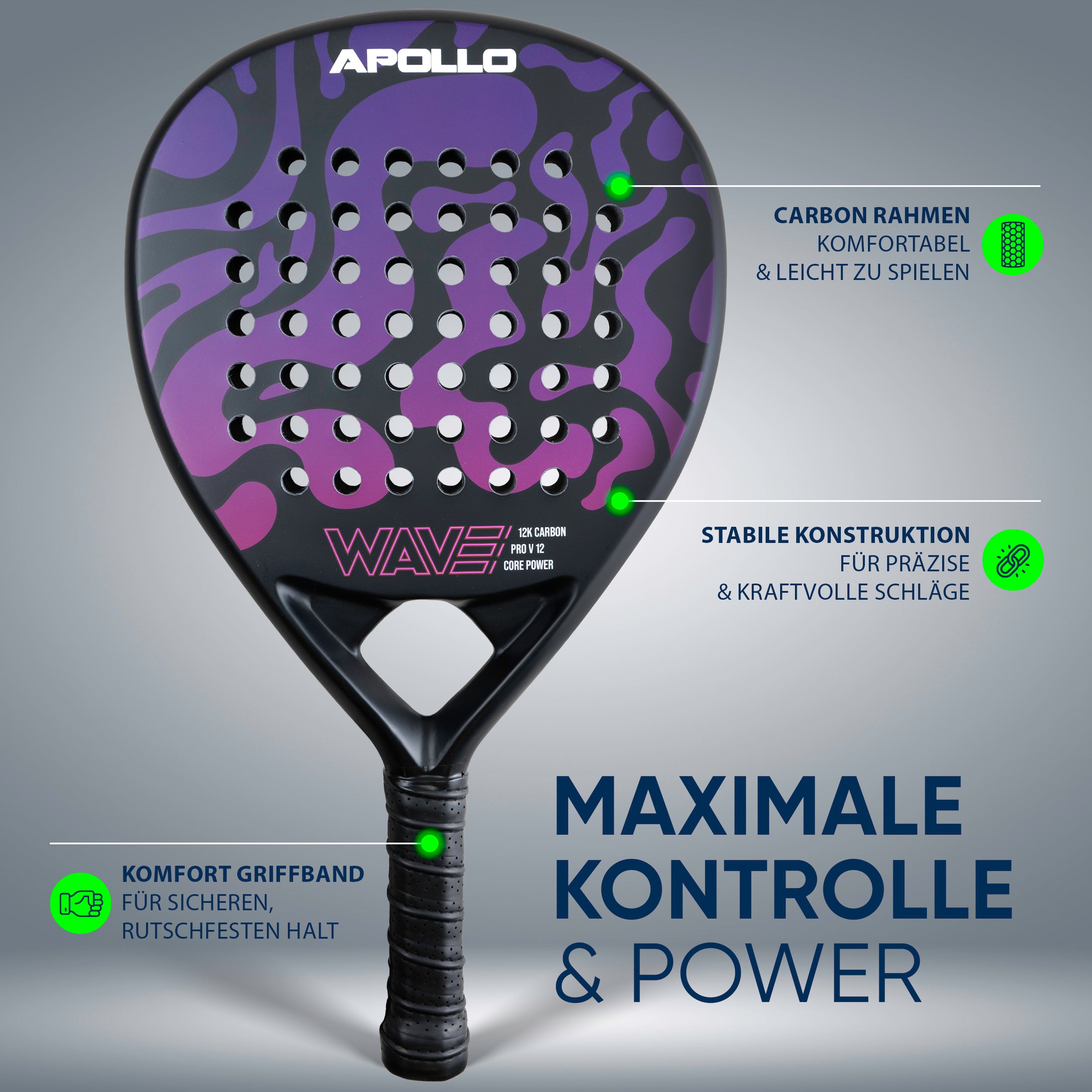 Apollo Funsport - Padelschläger / Padel Rackets - 12 K Wave - Purple Pink