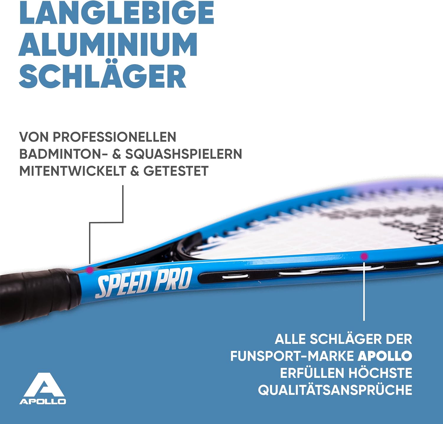 Apollo - Speed Badminton Set - inkl. Tasche, 2x Schläger, Bälle - Blau