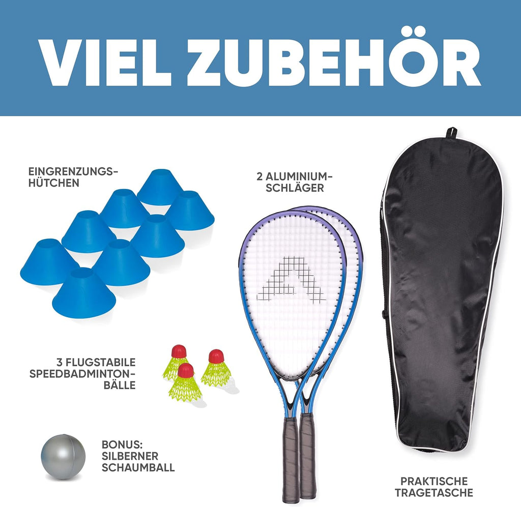 Apollo - Speed Badminton Set - inkl. Tasche, 2x Schläger, Bälle - Blau