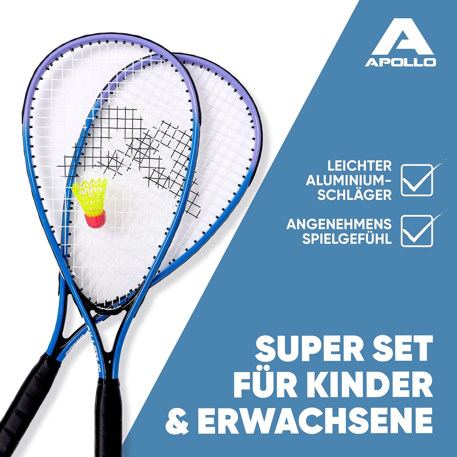 Apollo - Speed Badminton Set - inkl. Tasche, 2x Schläger, Bälle - Blau