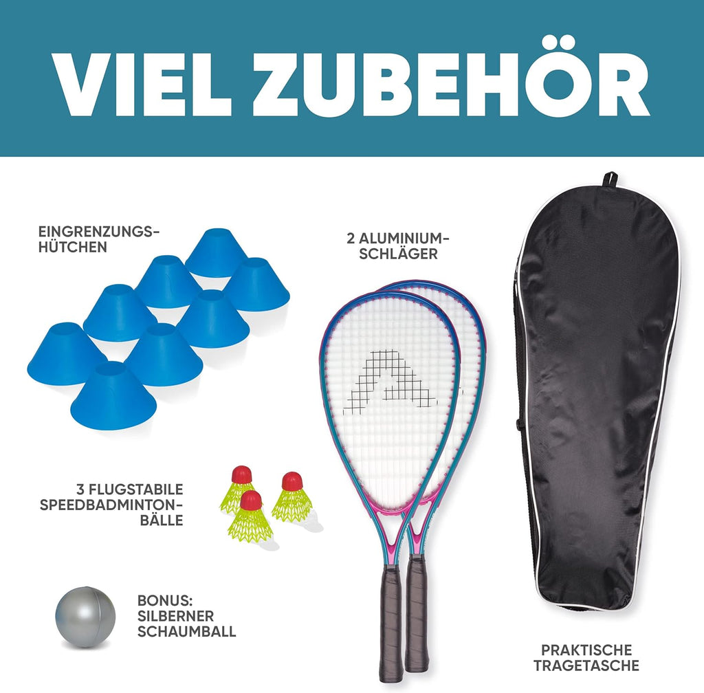 Apollo - Speed Badminton Set - inkl. Tasche, 2x Schläger, Bälle - Blau/Pink