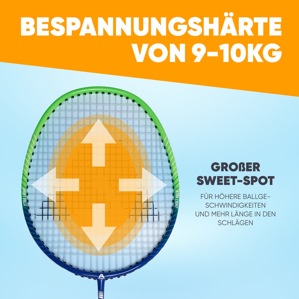 Apollo - Badminton Set Match Pro - inkl. Tasche, 2x Schläger, Bälle - Blau/Grün