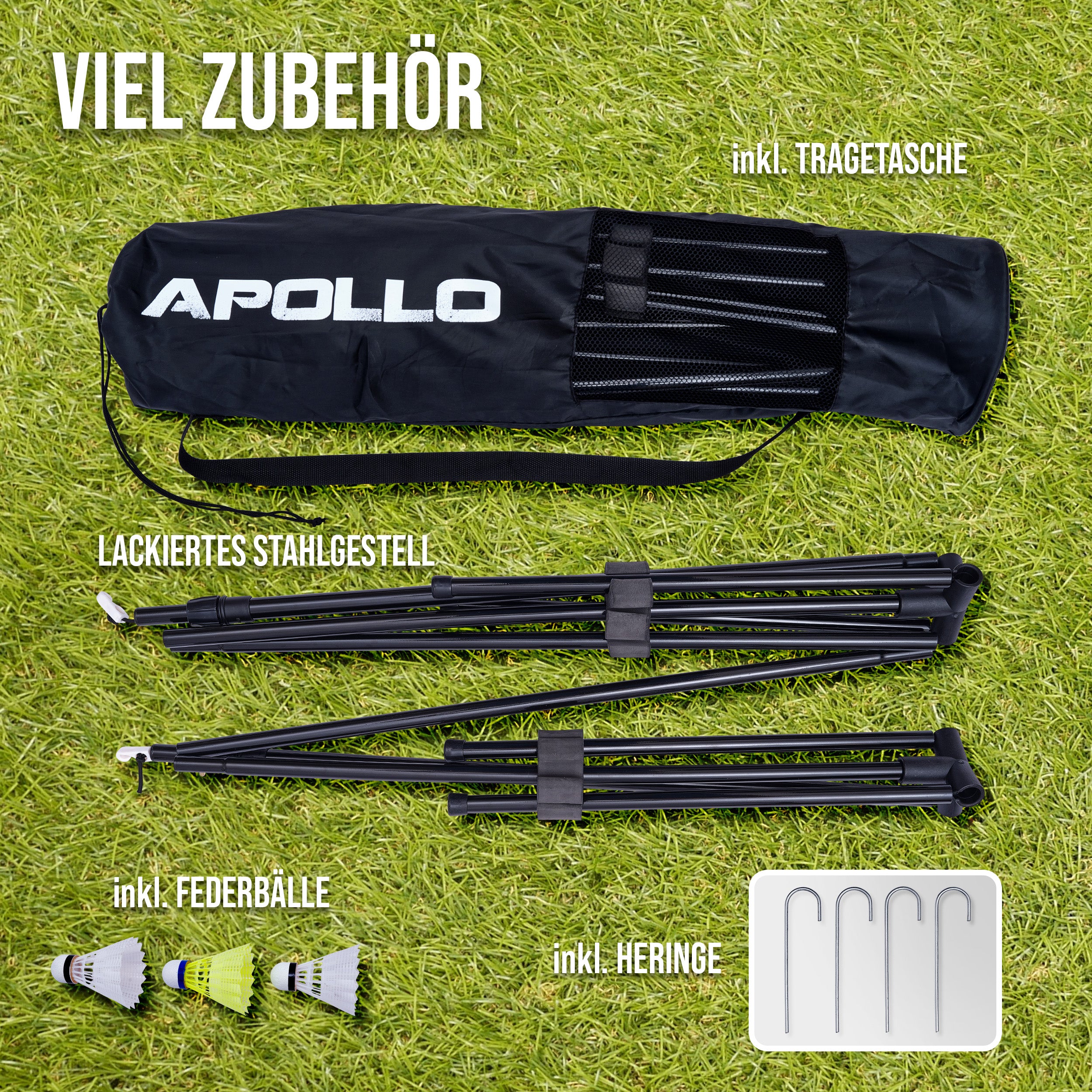 Apollo - Badminton Netz - Volleyball Netz, höhenverstellbar, verschiedene Breiten - Blau