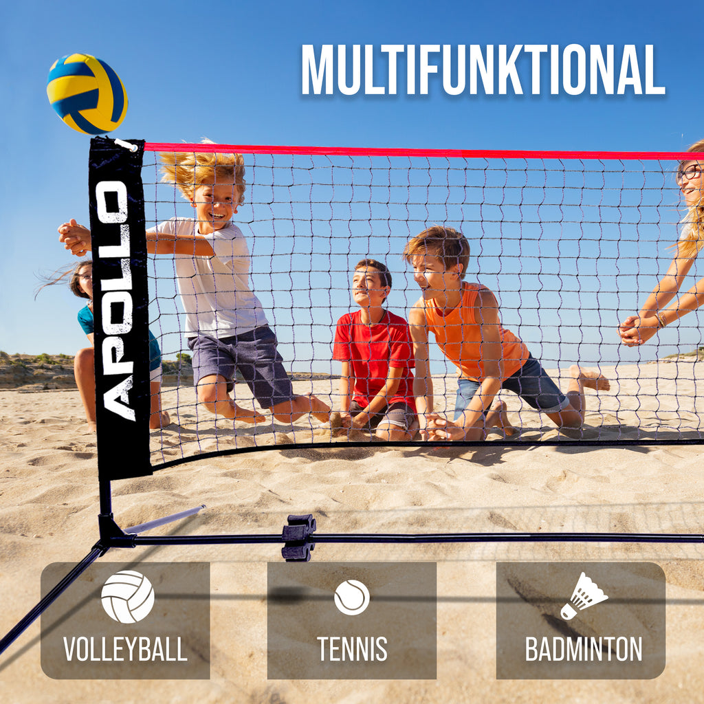 Apollo - Badminton Netz - Volleyball Netz, höhenverstellbar, verschiedene Breiten - Rot