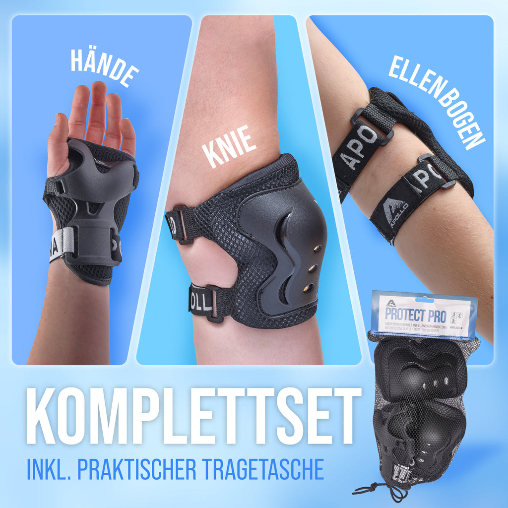 Apollo Funsport - Apollo Schoner Set für Kinder, Knie und Ellenbogenschützer - Black Black