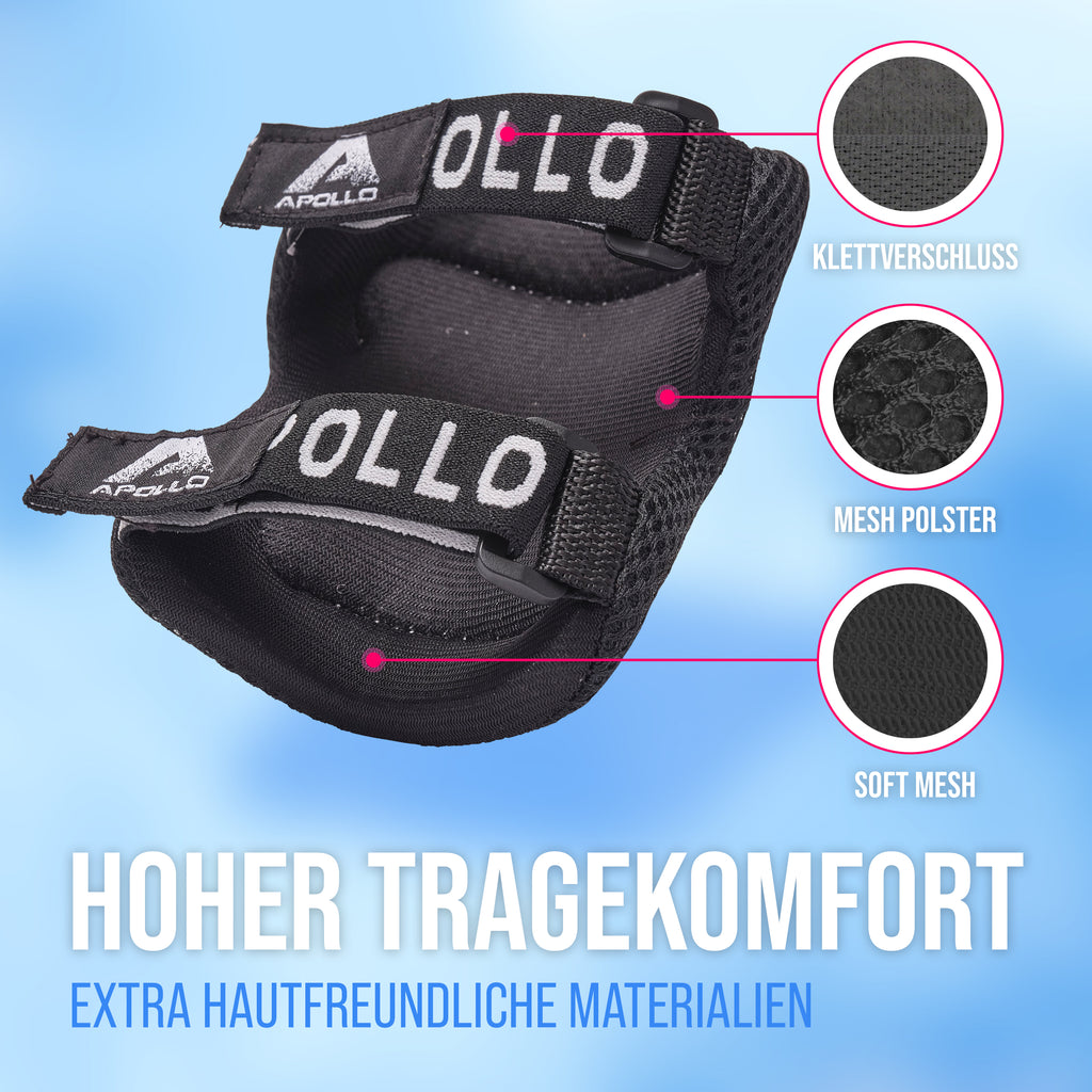 Apollo Funsport - Apollo Schoner Set für Kinder, Knie und Ellenbogenschützer - Black Black