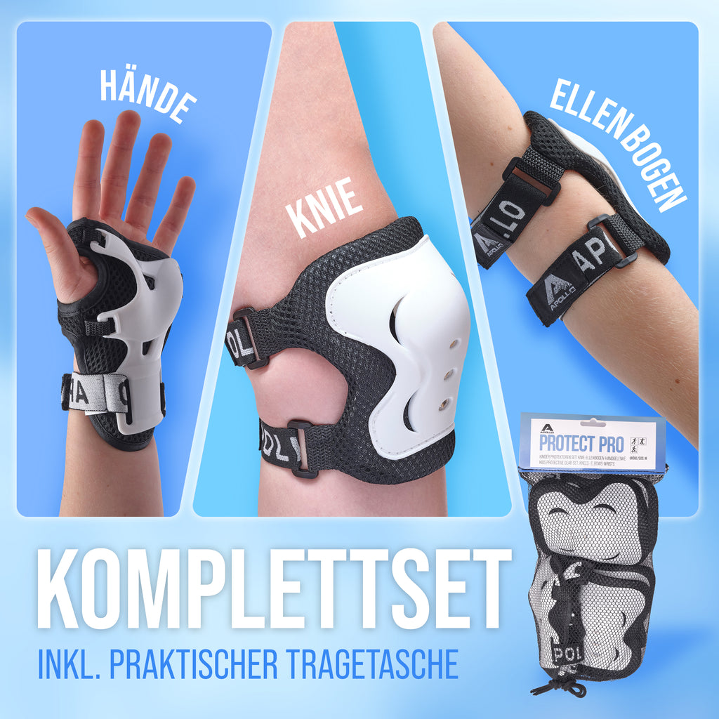 Apollo Funsport - Apollo Schoner Set für Kinder, Knie und Ellenbogenschützer - Black White