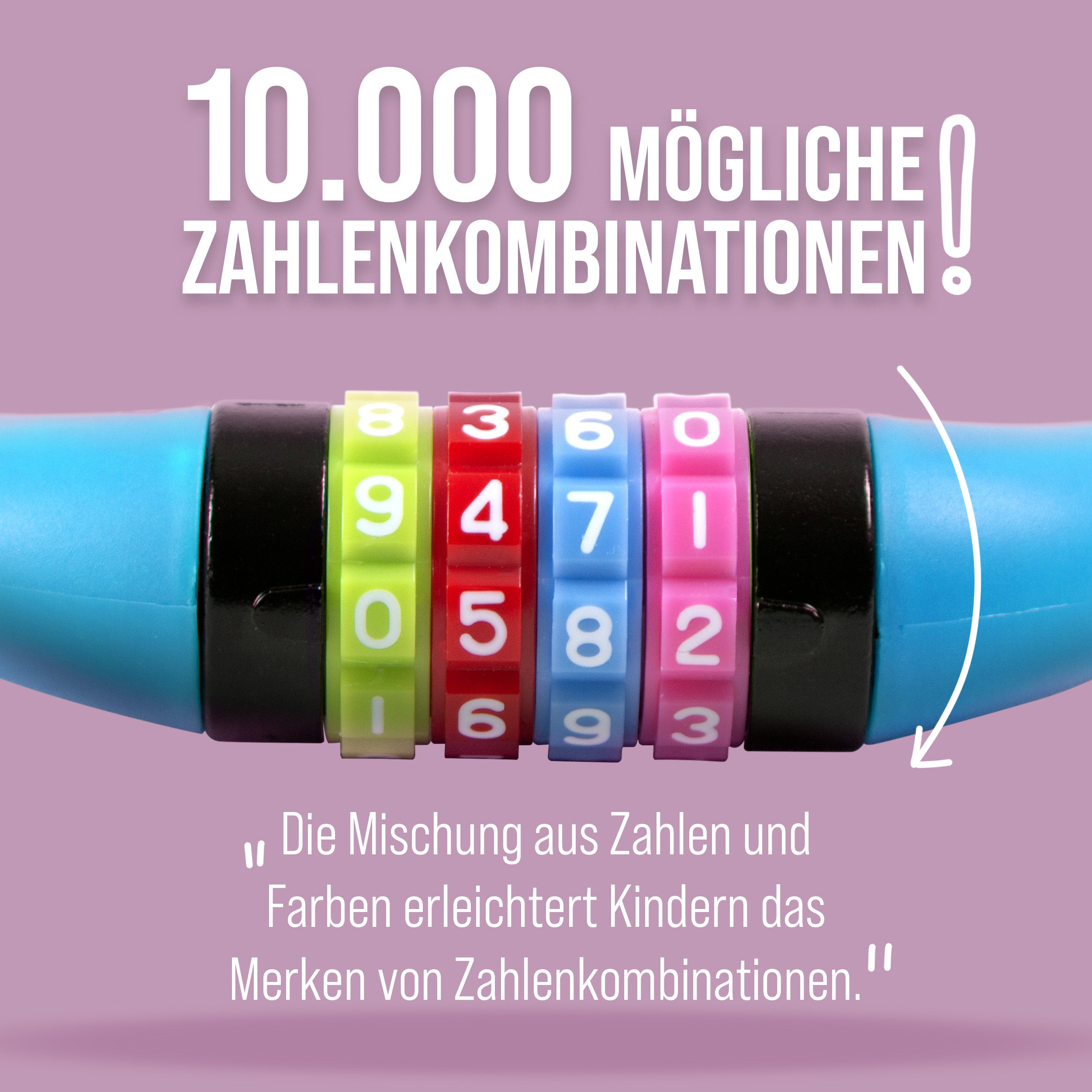 Apollo - Fahrradschloss mit Zahlen für Kinder, 10x650 mm, Scooter Schloss,Zahlenschloss - Blau