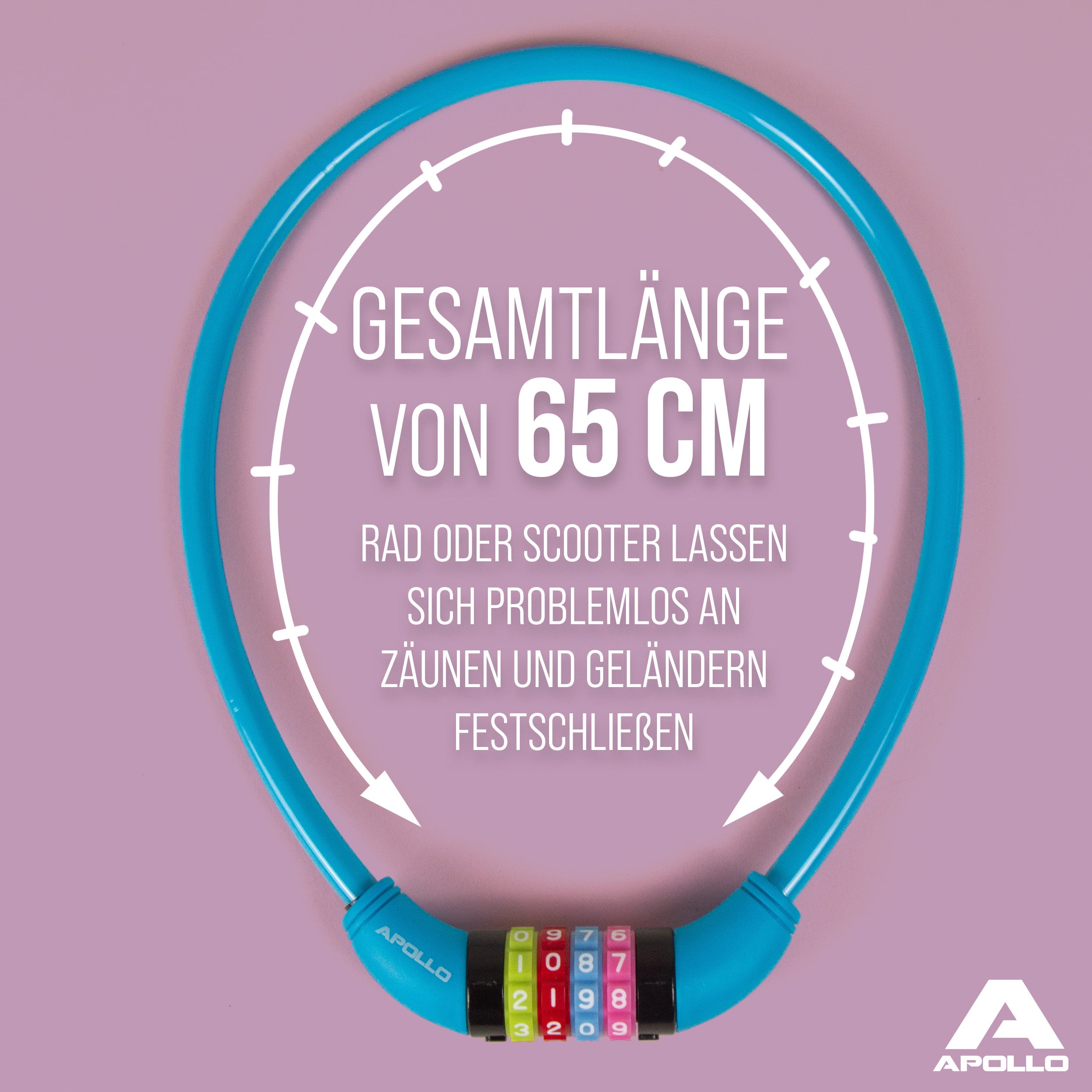 Apollo - Fahrradschloss mit Zahlen für Kinder, 10x650 mm, Scooter Schloss,Zahlenschloss - Blau