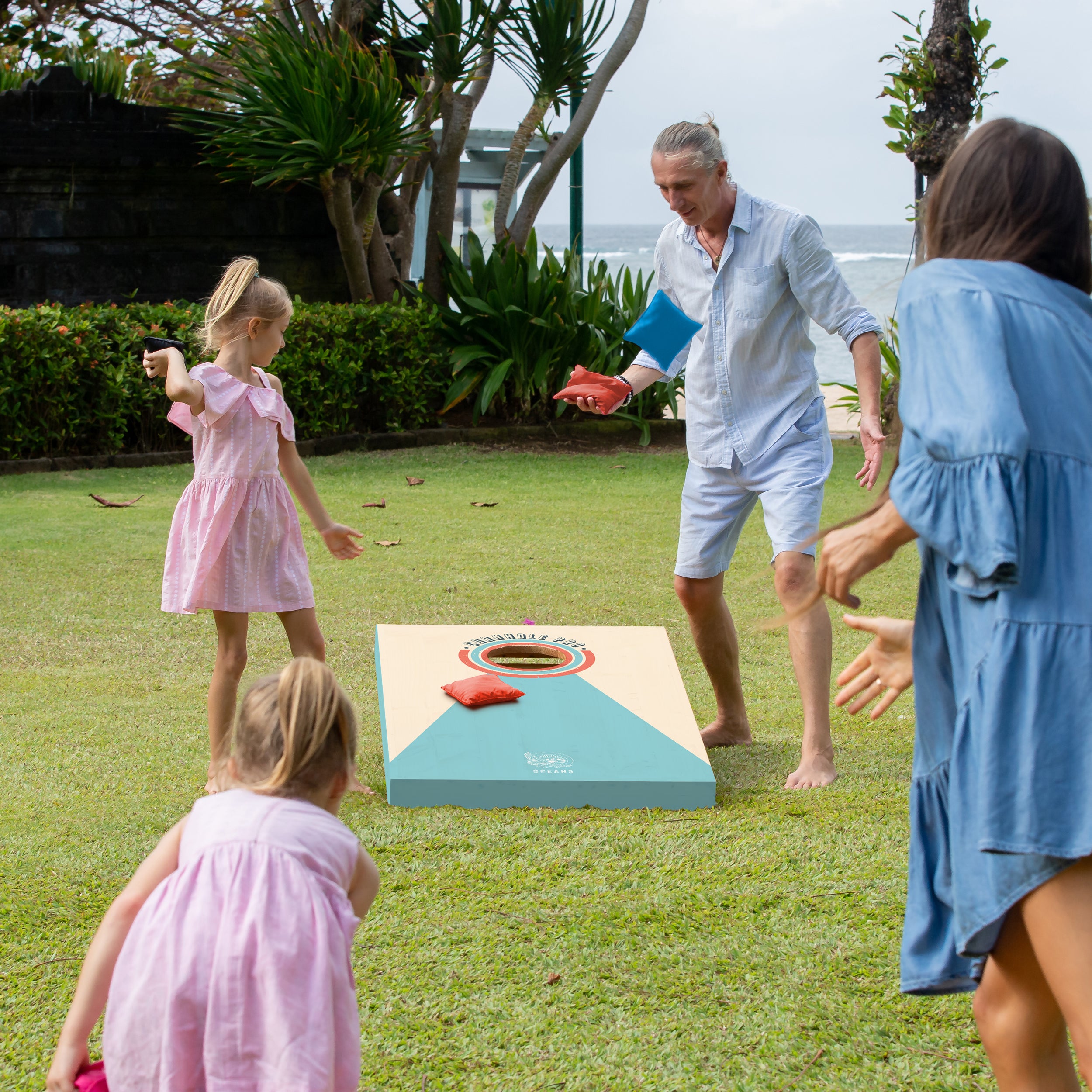 Ocean 5 - Cornhole Pro - großes Sacklochspiel, Outdoorspiel, Wurfspiel - Blau