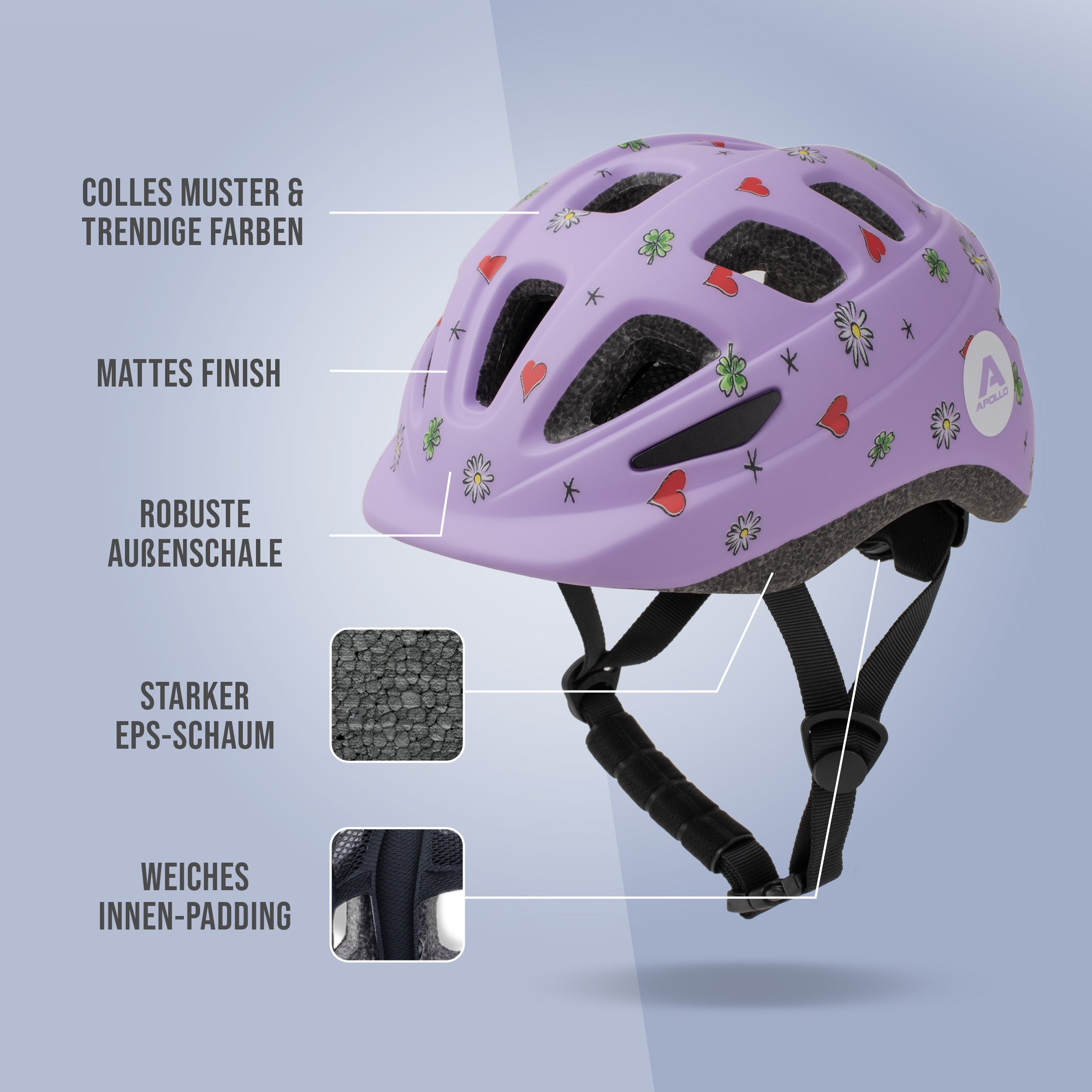 Apollo - Apollo Kinder Fahrradhelm, Helm für Kinder & Jugendliche, Multisport Helm - Flower Love