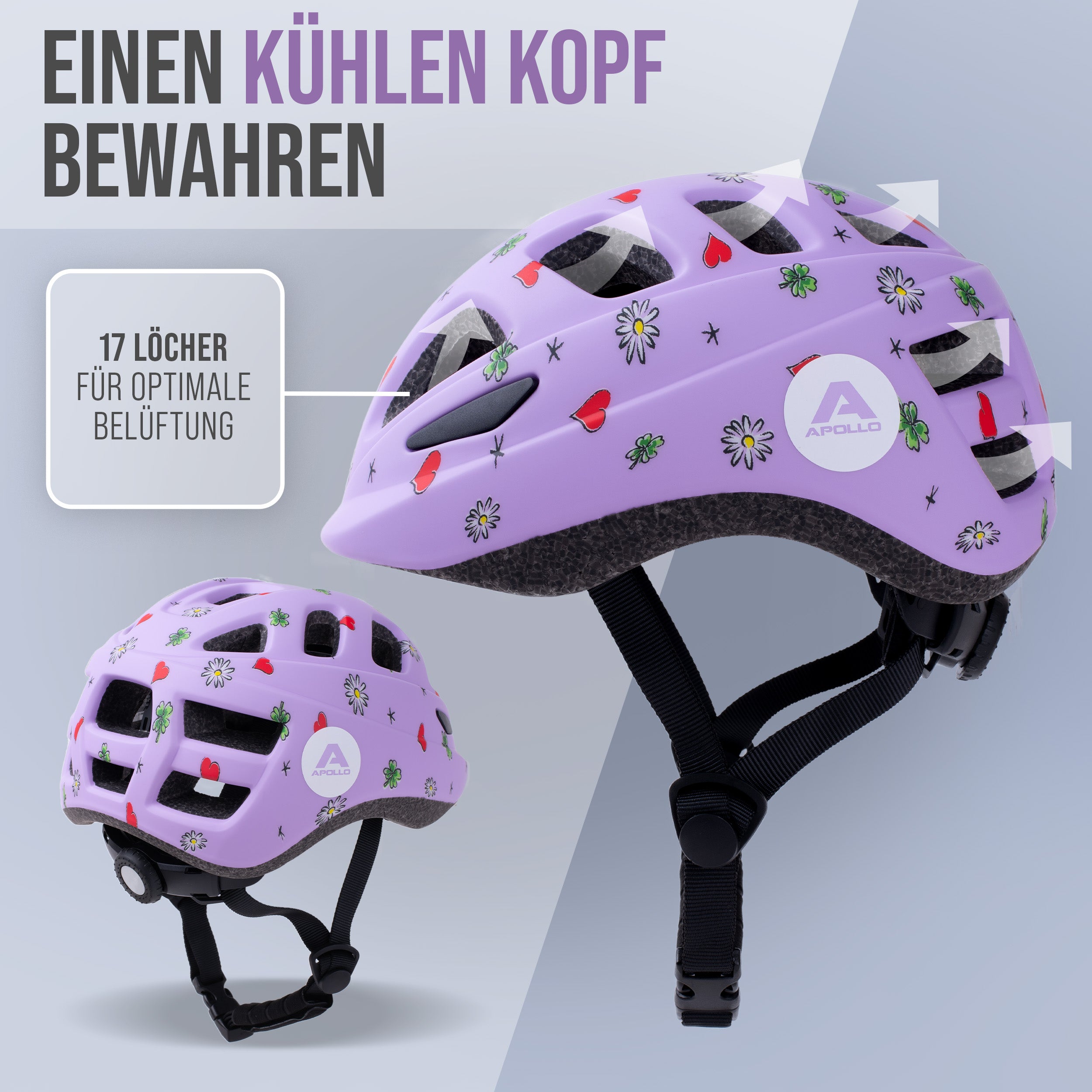 Apollo - Apollo Kinder Fahrradhelm, Helm für Kinder & Jugendliche, Multisport Helm - Flower Love