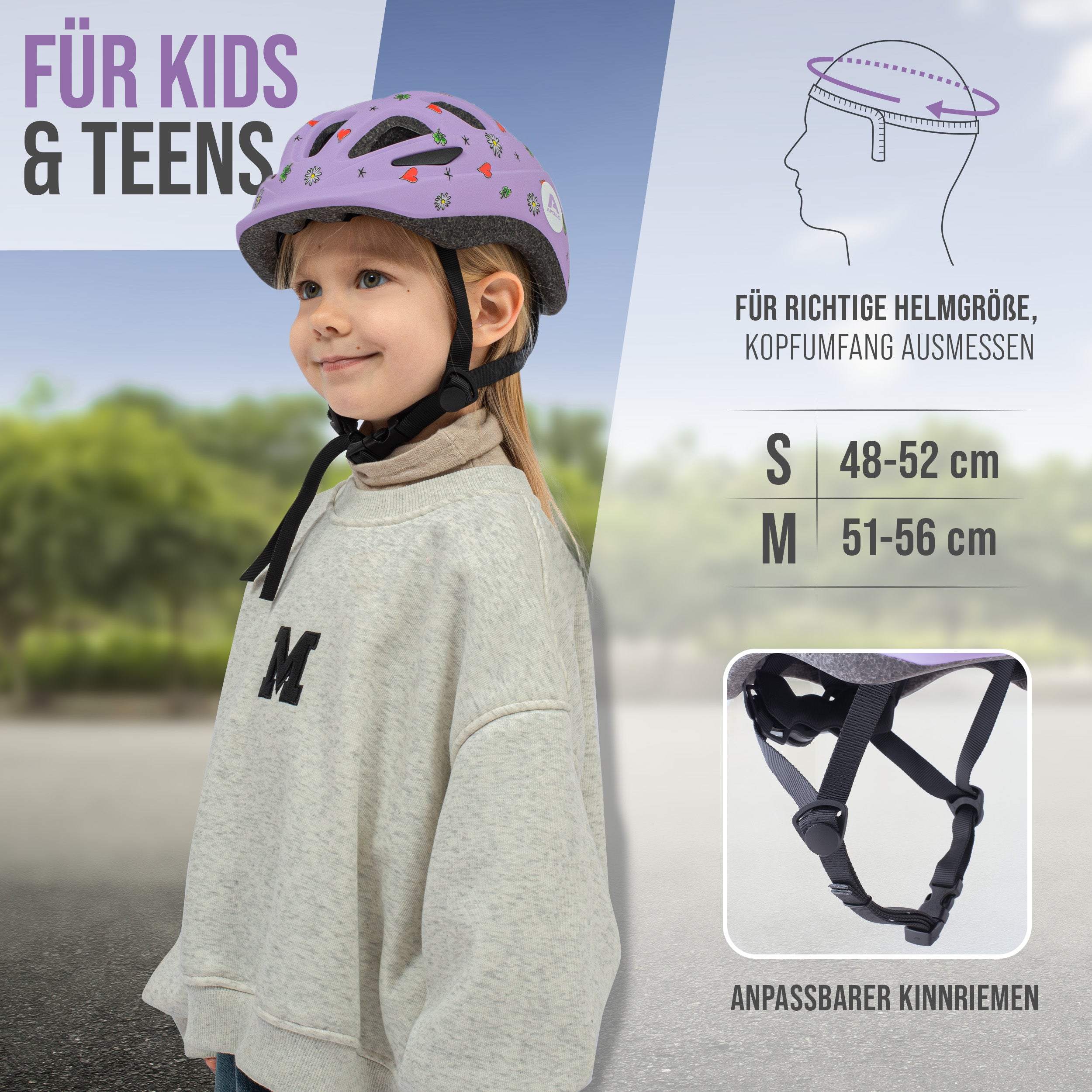 Apollo - Apollo Kinder Fahrradhelm, Helm für Kinder & Jugendliche, Multisport Helm - Flower Love