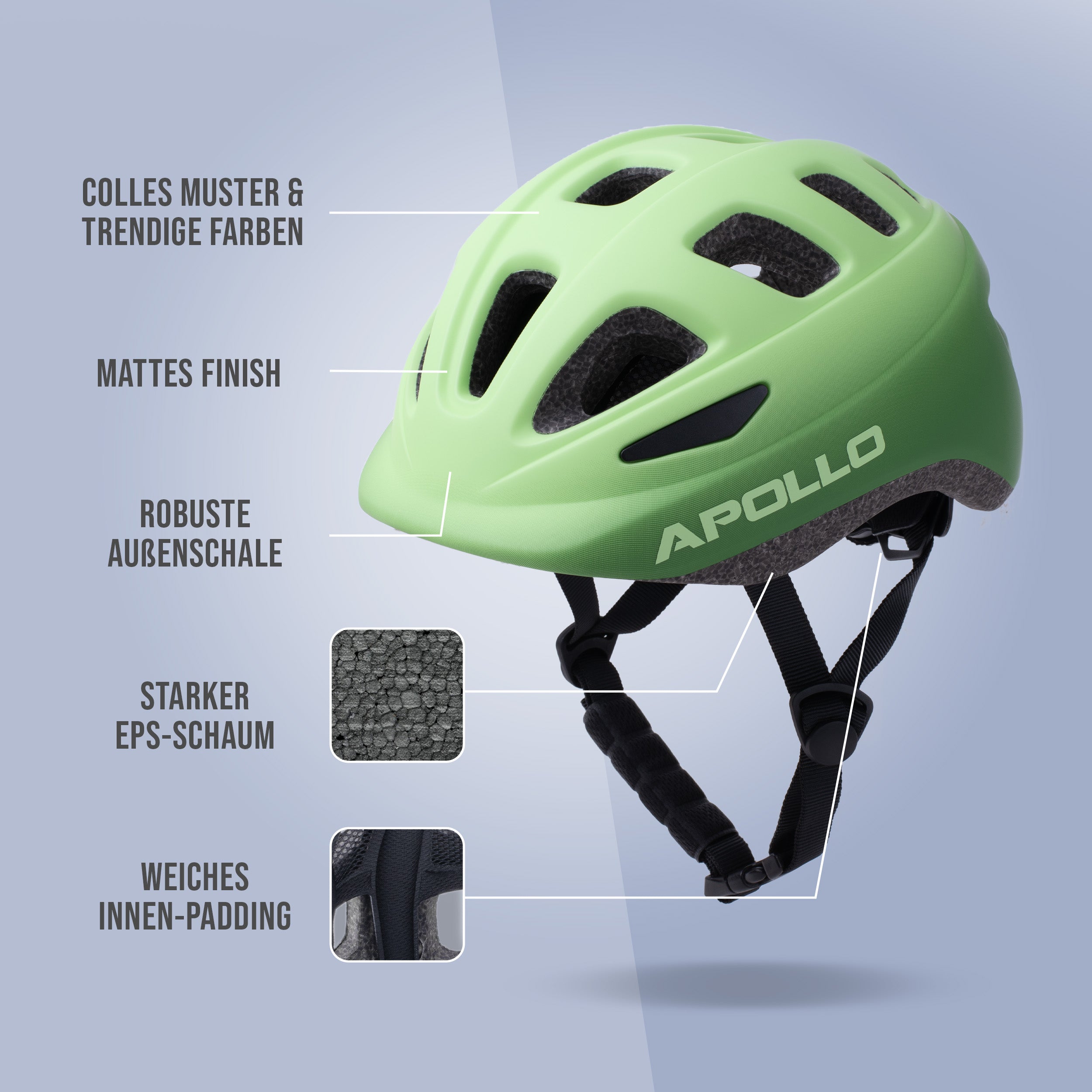 Apollo - Apollo Kinder Fahrradhelm, Helm für Kinder & Jugendliche, Multisport Helm - Green Fade