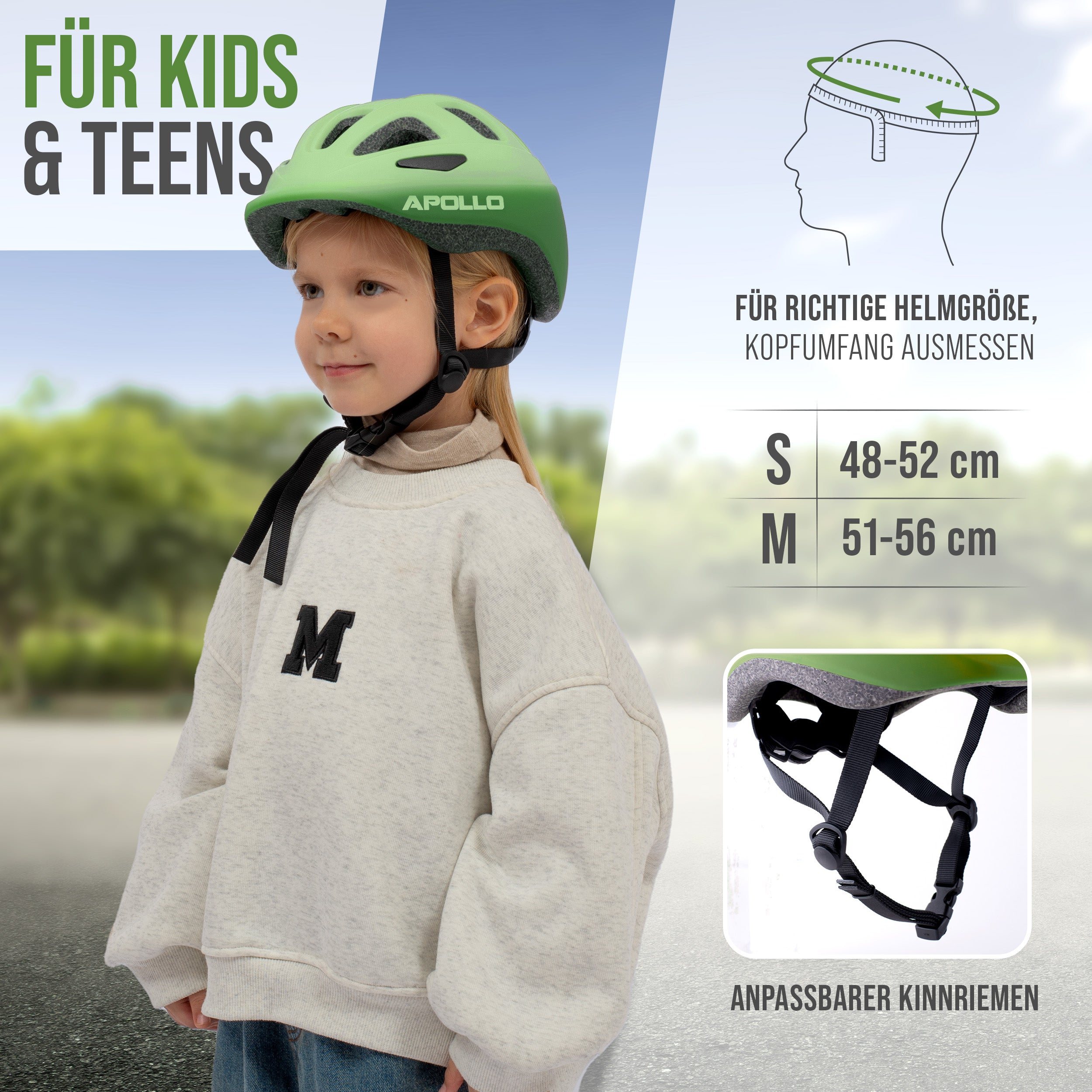 Apollo - Apollo Kinder Fahrradhelm, Helm für Kinder & Jugendliche, Multisport Helm - Green Fade