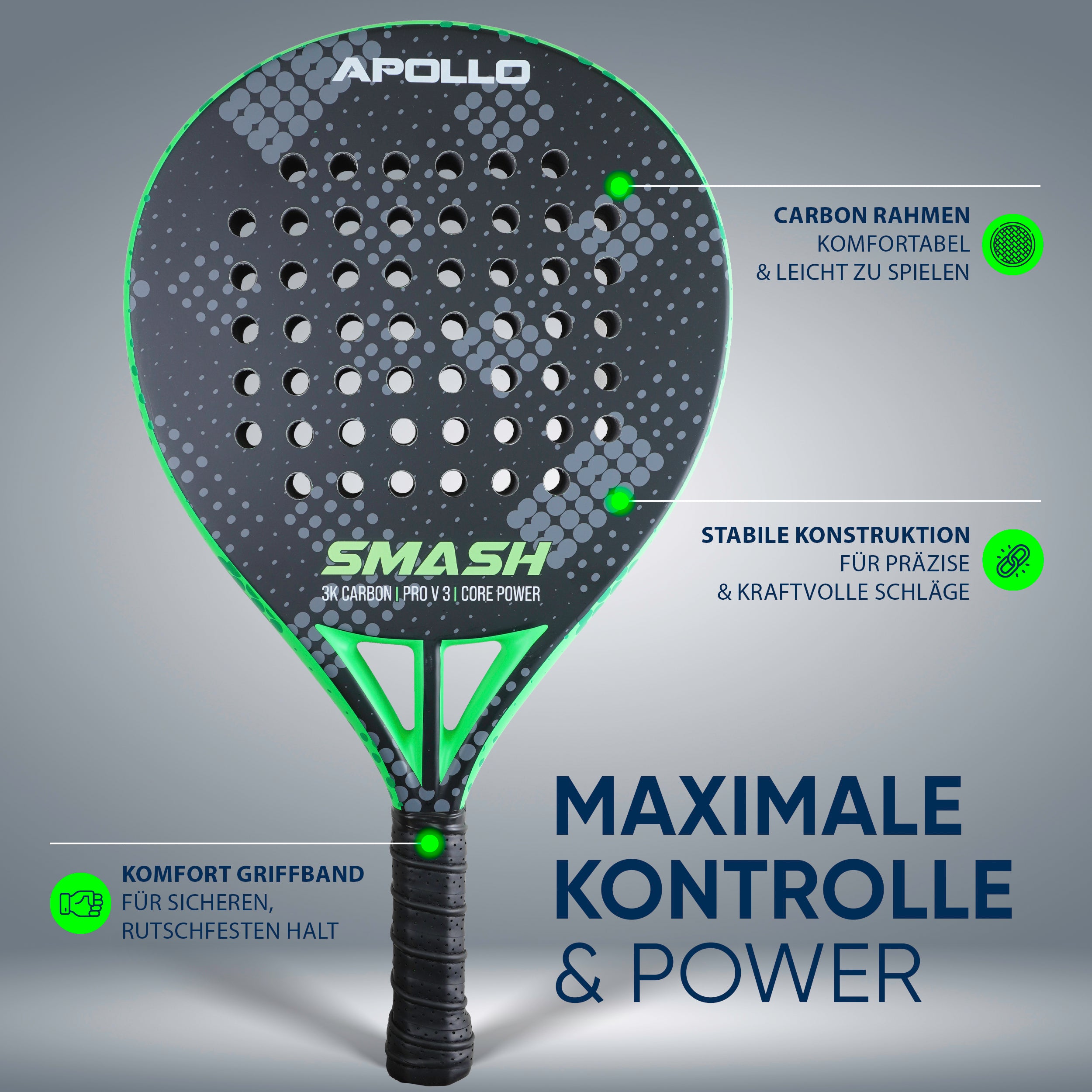 Apollo Funsport - Padelschläger / Padel Rackets - 3K Smash - Green
