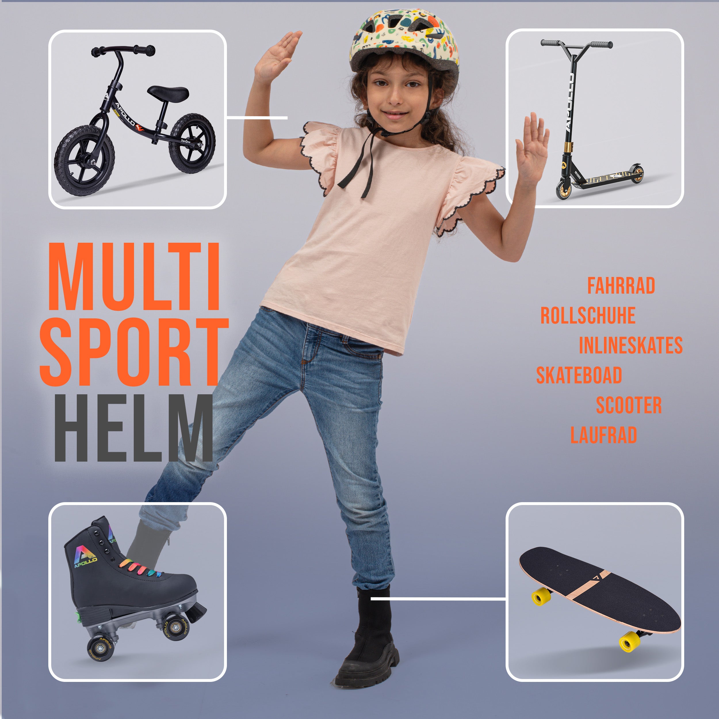 Apollo - Apollo Kinder Fahrradhelm, Helm für Kinder & Jugendliche, Multisport Helm - Papercraft