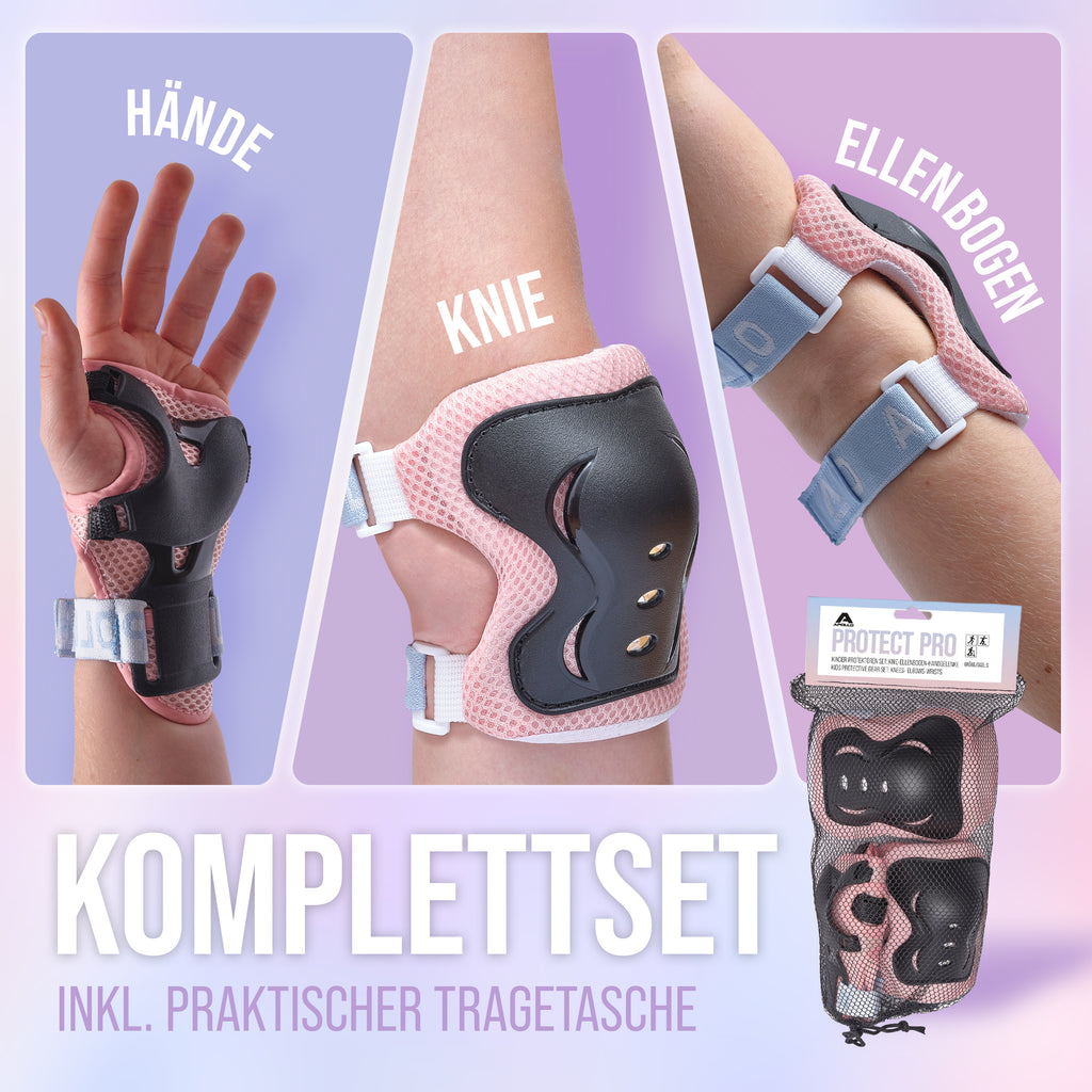 Apollo Funsport - Apollo Schoner Set für Kinder, Knie und Ellenbogenschützer - Rosa Black