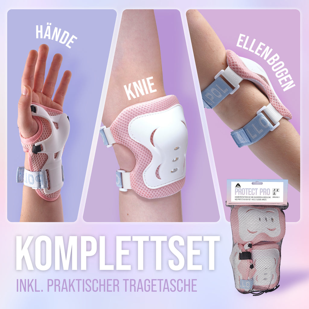 Apollo Funsport - Apollo Schoner Set für Kinder, Knie und Ellenbogenschützer - Rosa White