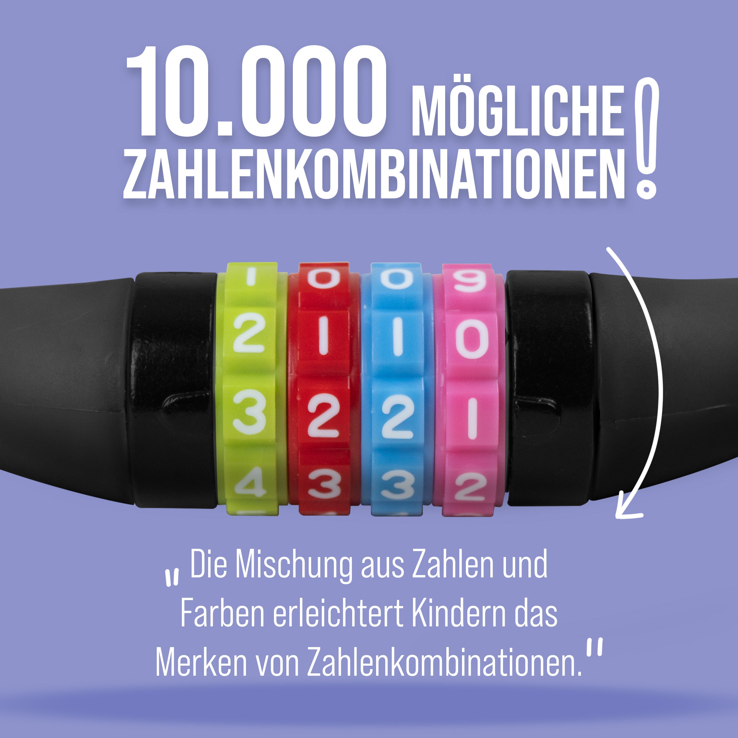 Apollo - Fahrradschloss mit Zahlen für Kinder, 10x650 mm, Scooter Schloss,Zahlenschloss - Schwarz