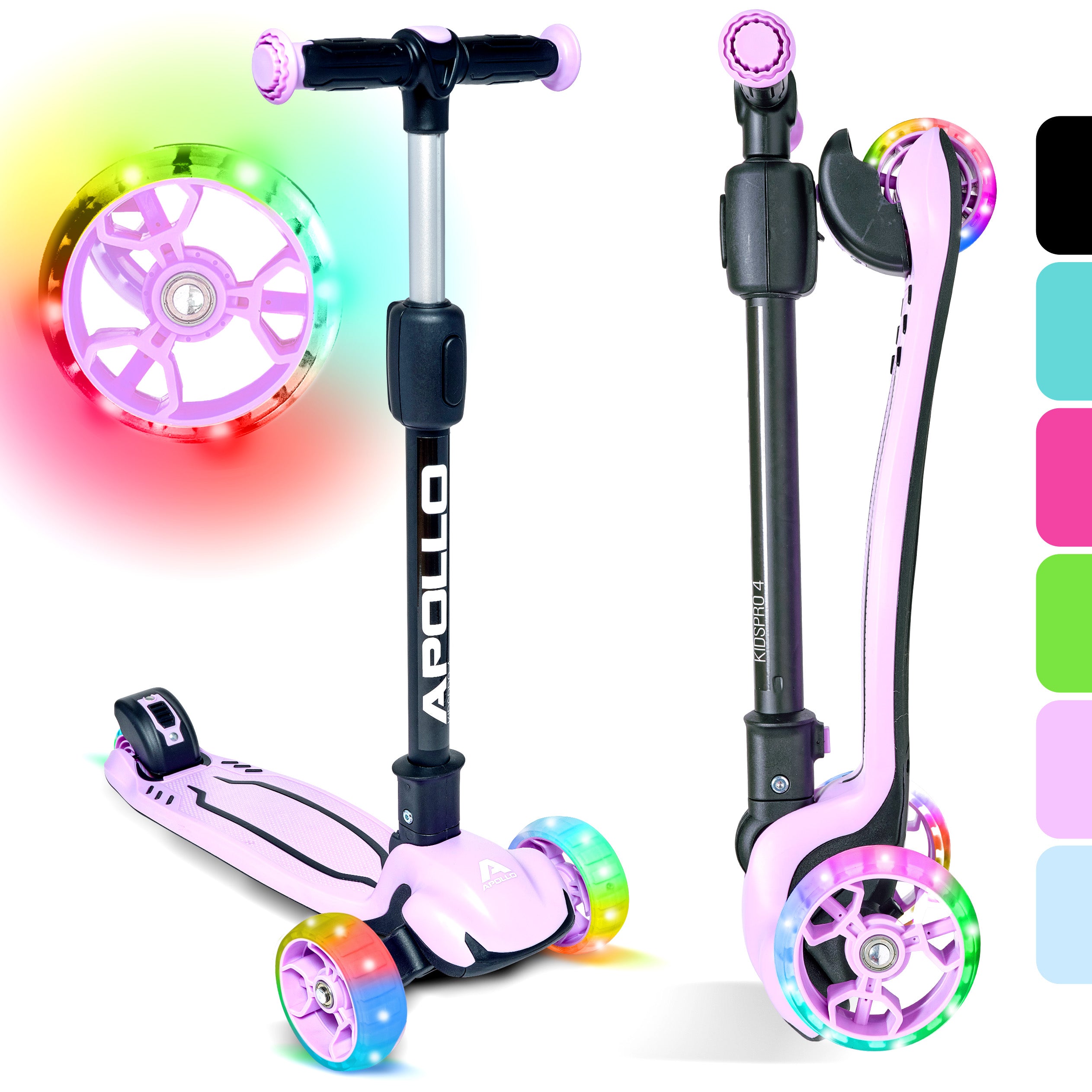 Apollo - Kinderscooter "KidsPro4" klappbarer LED Roller - Violet