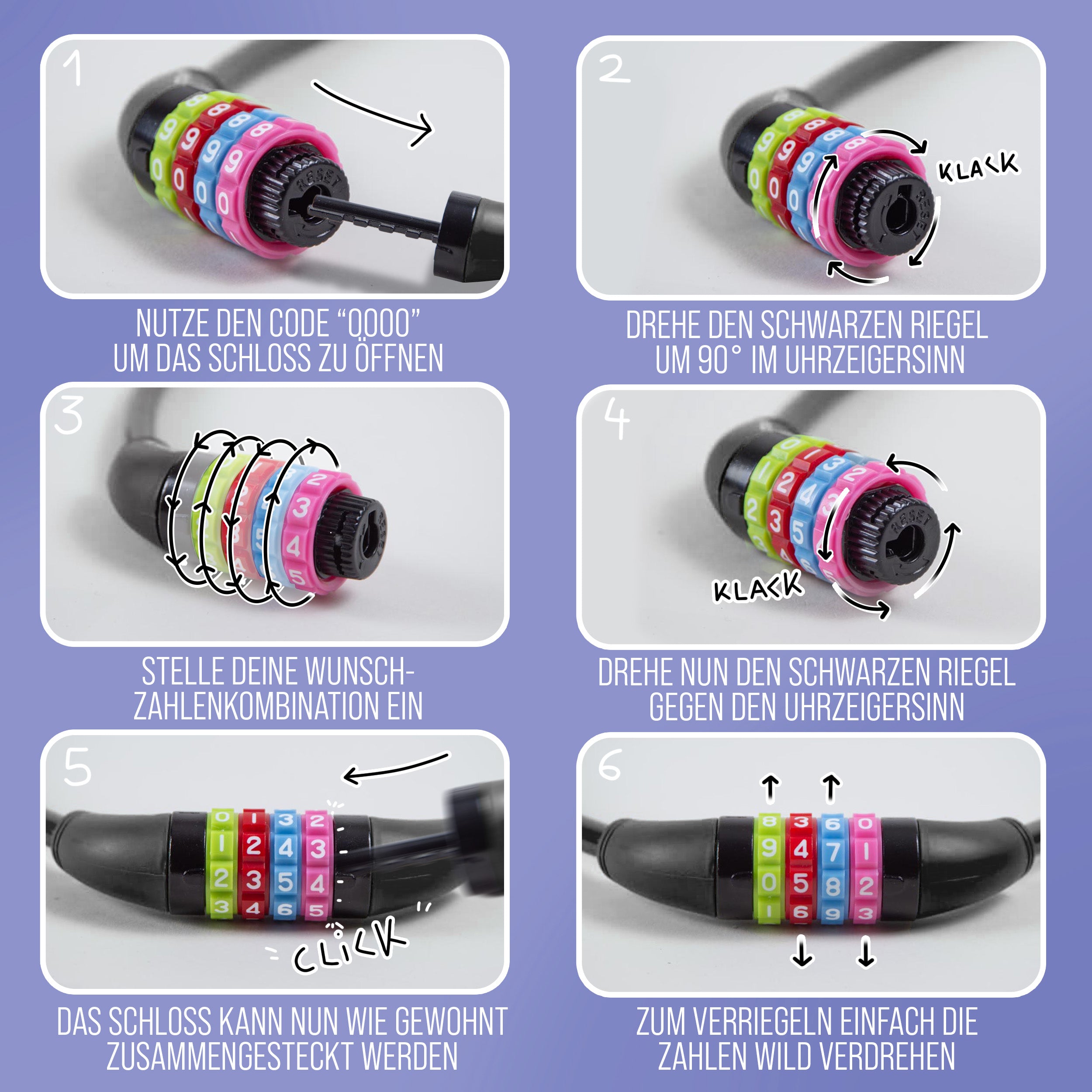 Apollo - Fahrradschloss mit Zahlen für Kinder, 10x650 mm, Scooter Schloss,Zahlenschloss - Schwarz