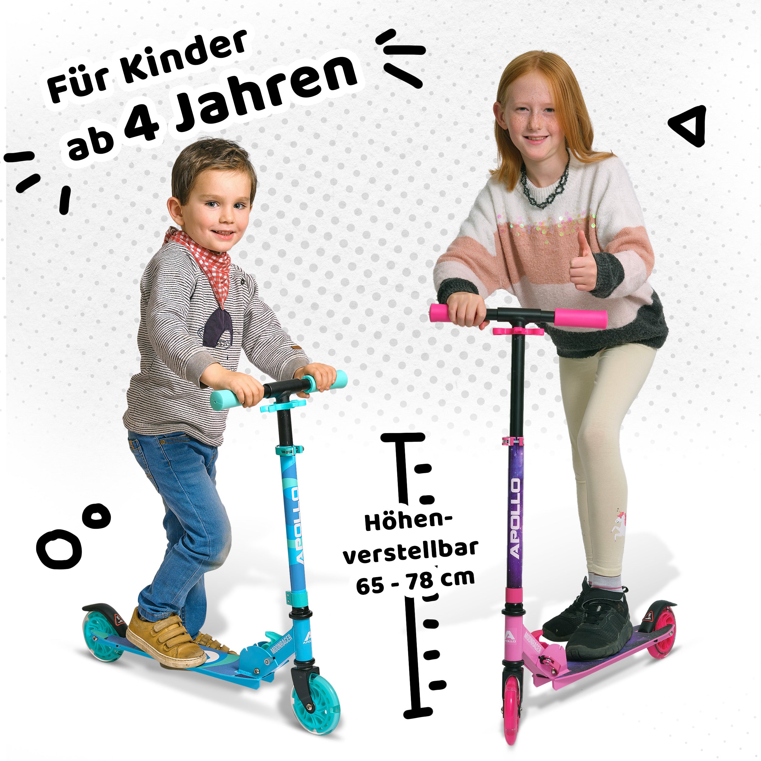 Apollo - Scooter LED - "Moonracer" City Scooter Kinder mit Federung - Schwarz