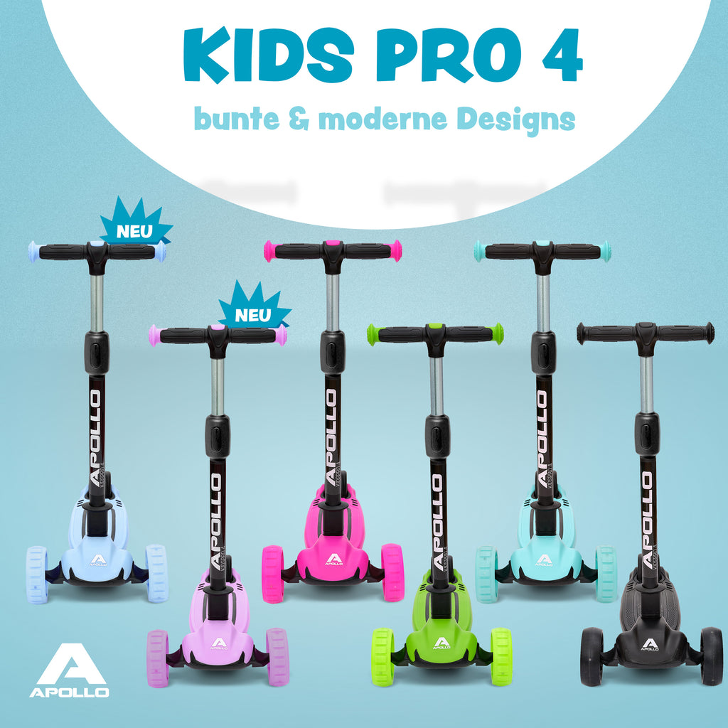 Apollo - Kinderscooter "KidsPro4" klappbarer LED Roller - Pink