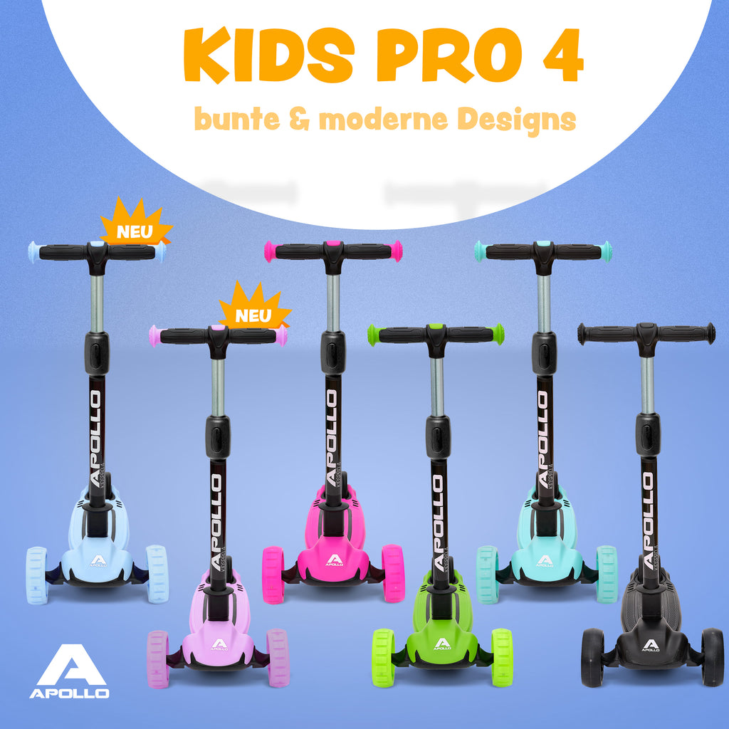 Apollo - Kinderscooter "KidsPro4" klappbarer LED Roller - Schwarz