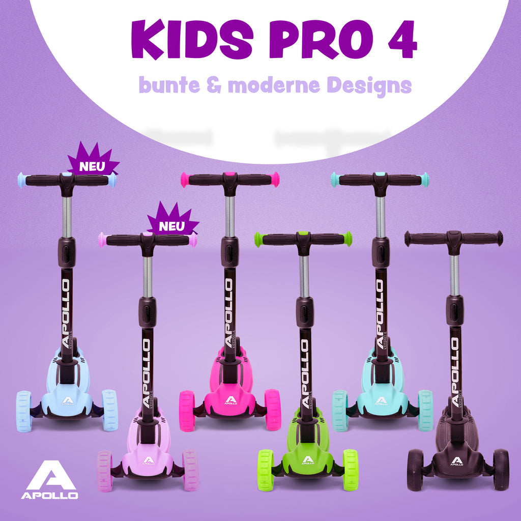 Apollo - Kinderscooter "KidsPro4" klappbarer LED Roller - Mint