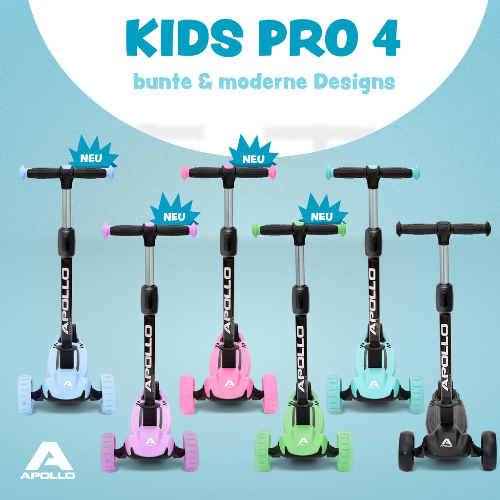 Apollo - Kinderscooter "KidsPro4" klappbarer LED Roller - Pink