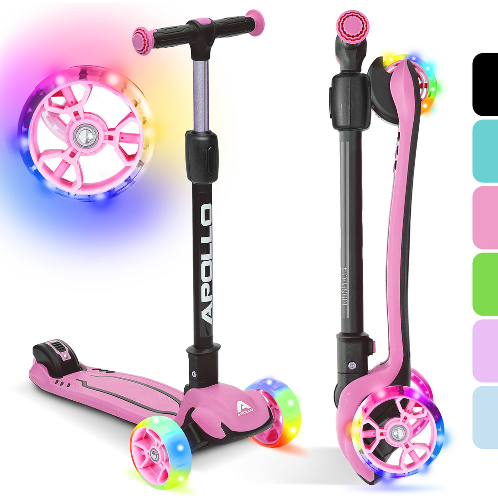 Apollo - Kinderscooter "KidsPro4" klappbarer LED Roller - Pink