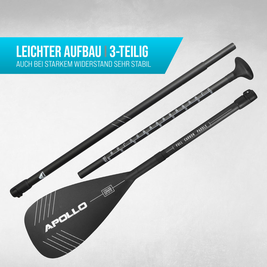 Apollo - Apollo SUP Carbon Pro Paddel 3 teiliges Stechpaddel aus Carbon und Fiberglas - Full Carbon Paddel