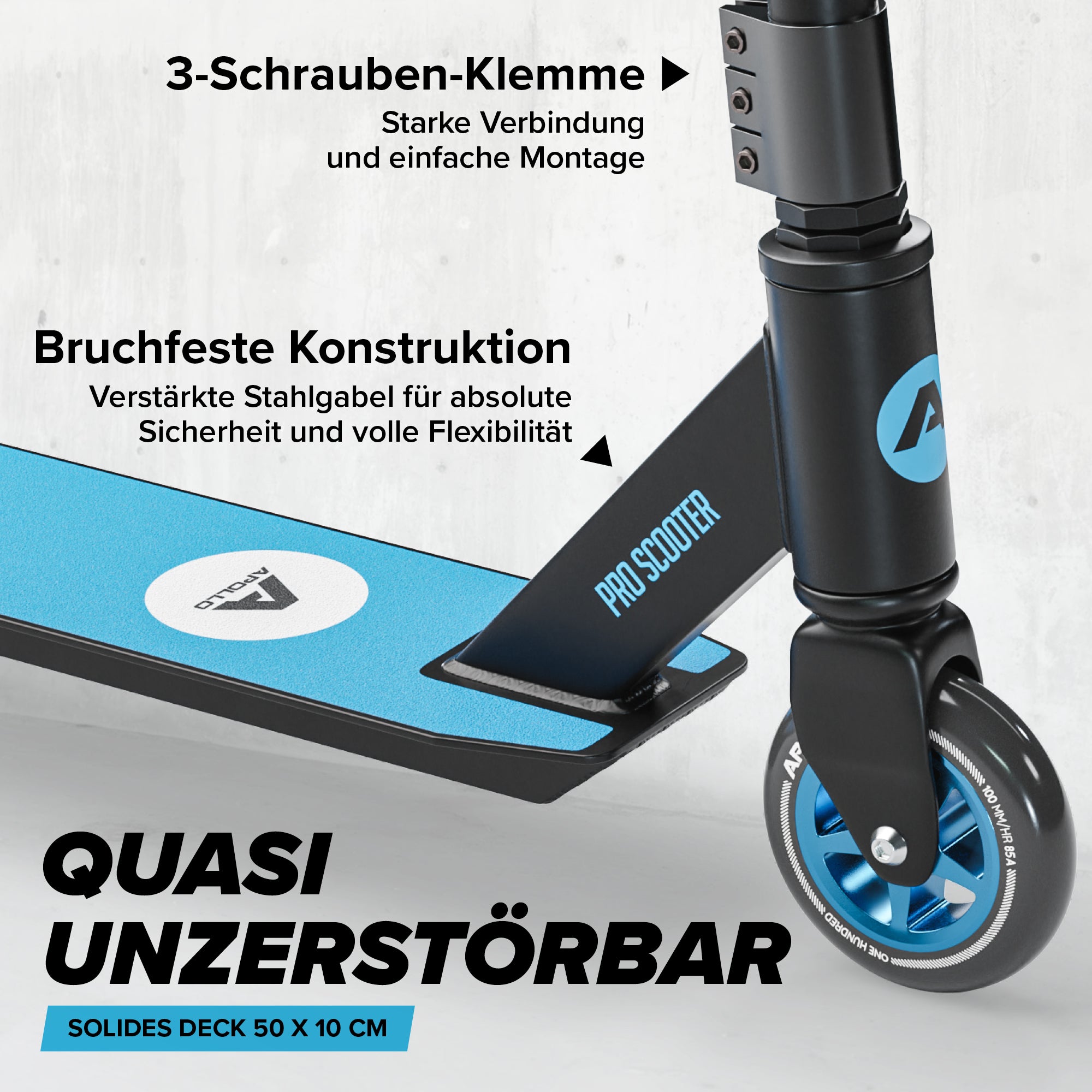 Apollo - Stunt Scooter - Genius Pro Robuster Kinder Scooter mit ABEC 9 Kugellager - Schwarz Blau