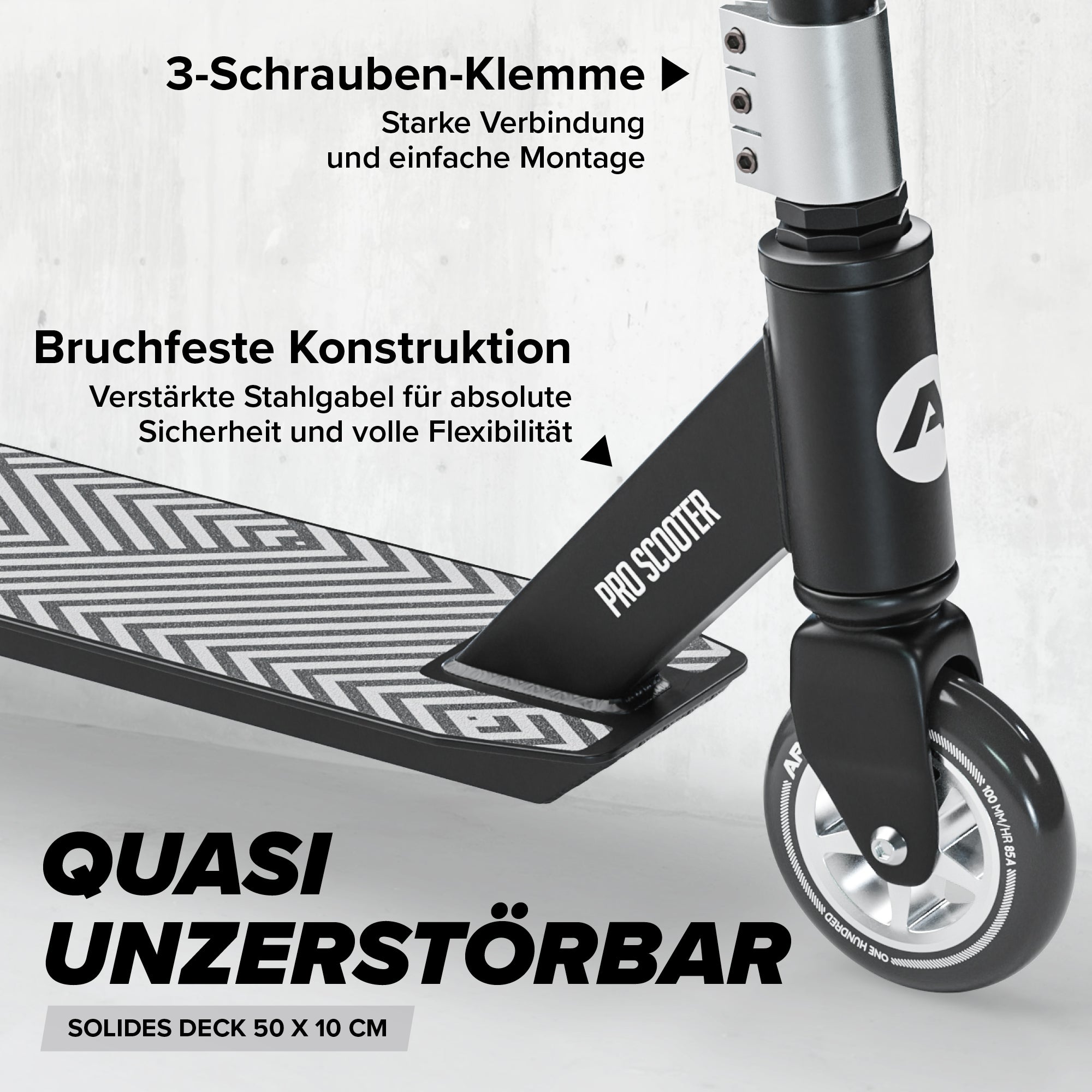 Apollo - Stunt Scooter - Genius Pro Robuster Kinder Scooter mit ABEC 9 Kugellager - Schwarz Silber