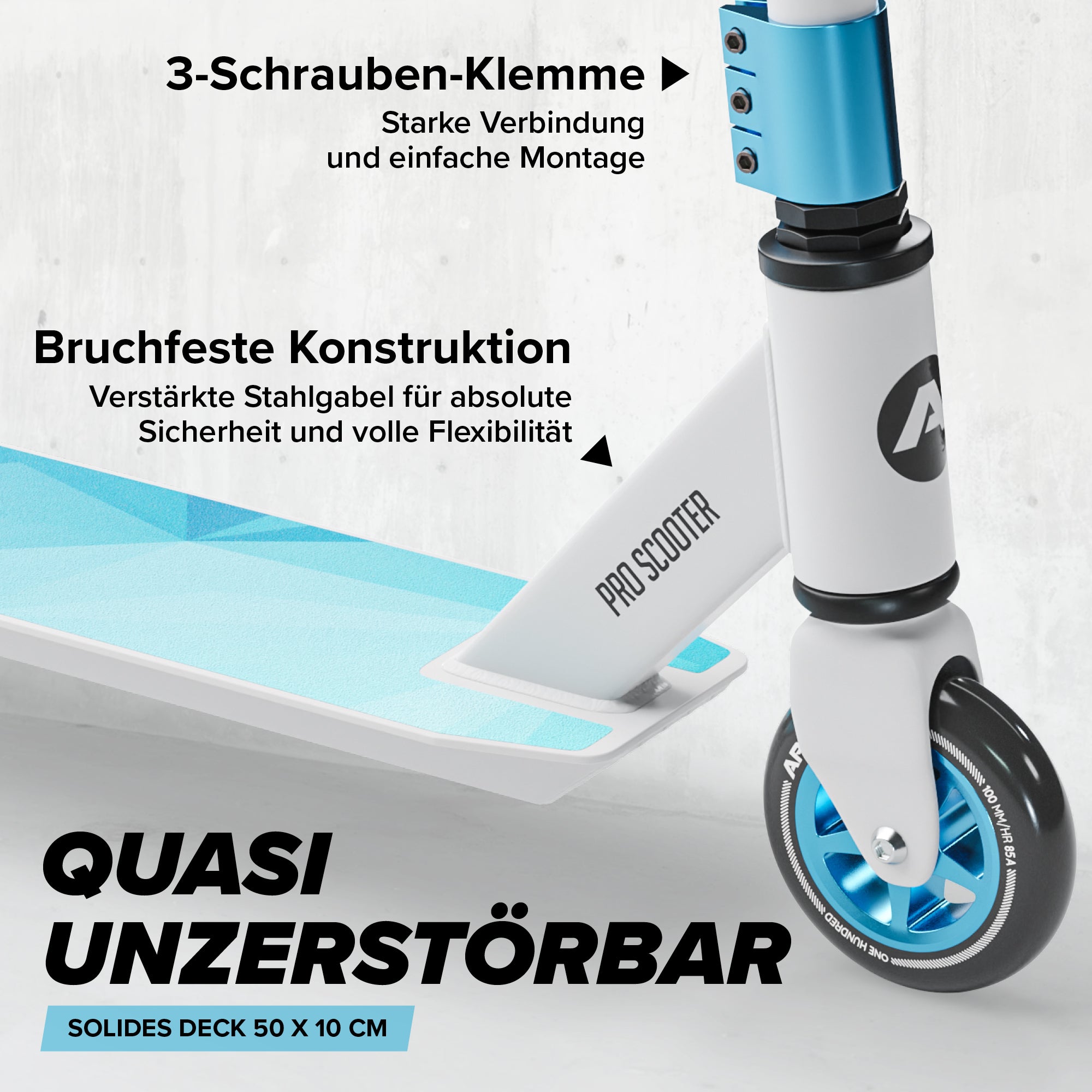 Apollo - Stunt Scooter - Genius Pro Robuster Kinder Scooter mit ABEC 9 Kugellager - Weiß Blau