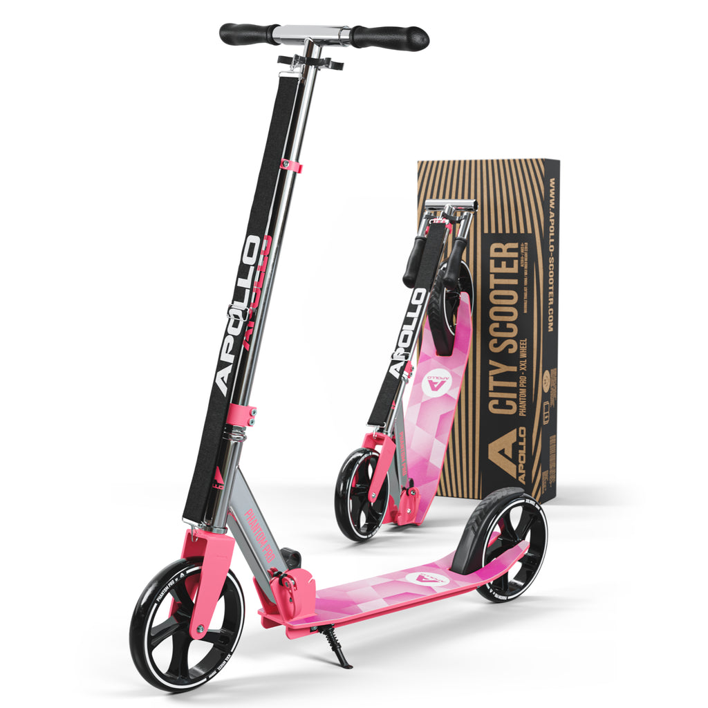 Apollo - Klappbarer City Roller für Kinder "Phantom" höhenverstellbarer Tretroller - Pink/Silber