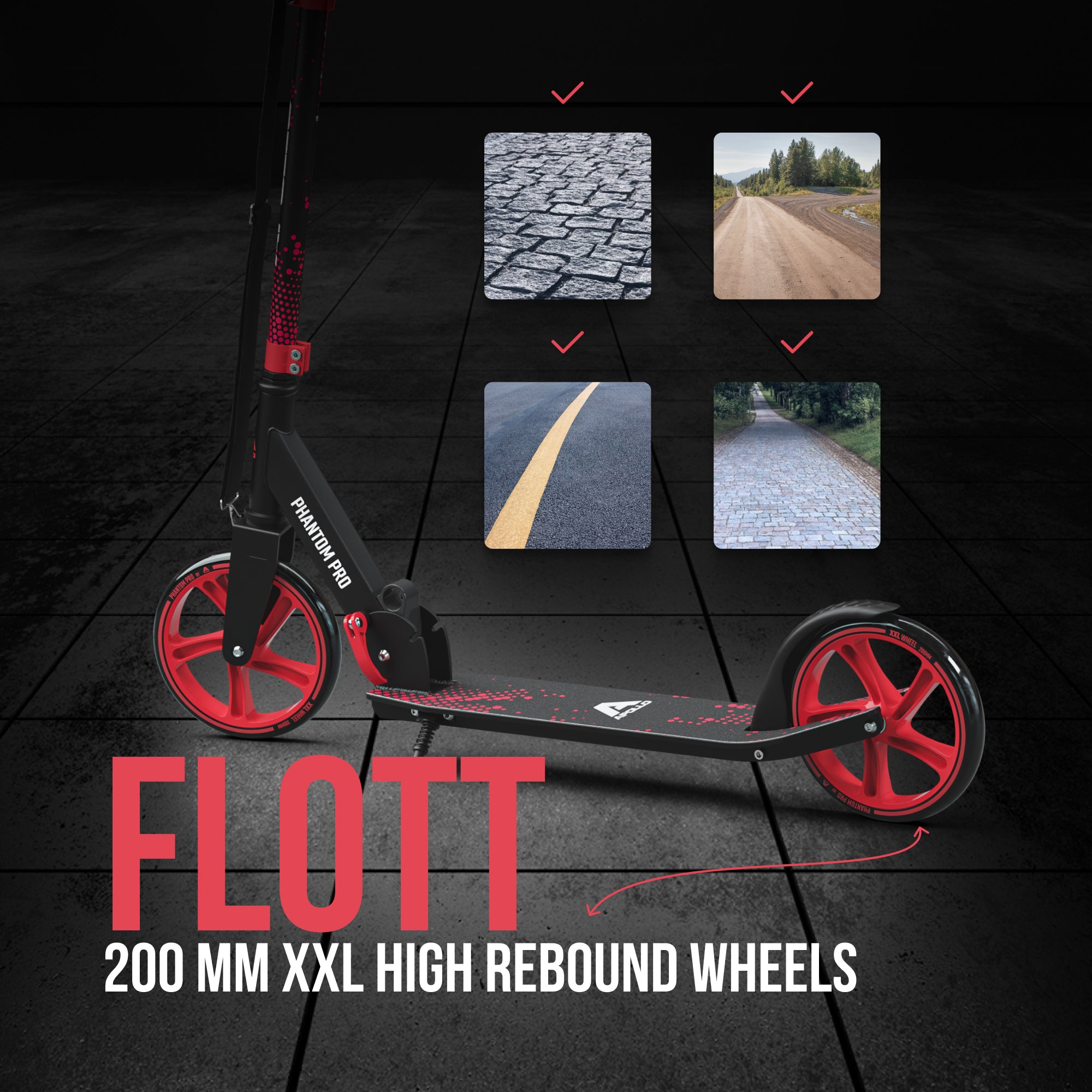 Apollo - Klappbarer City Roller für Kinder "Phantom" höhenverstellbarer Tretroller - Rot