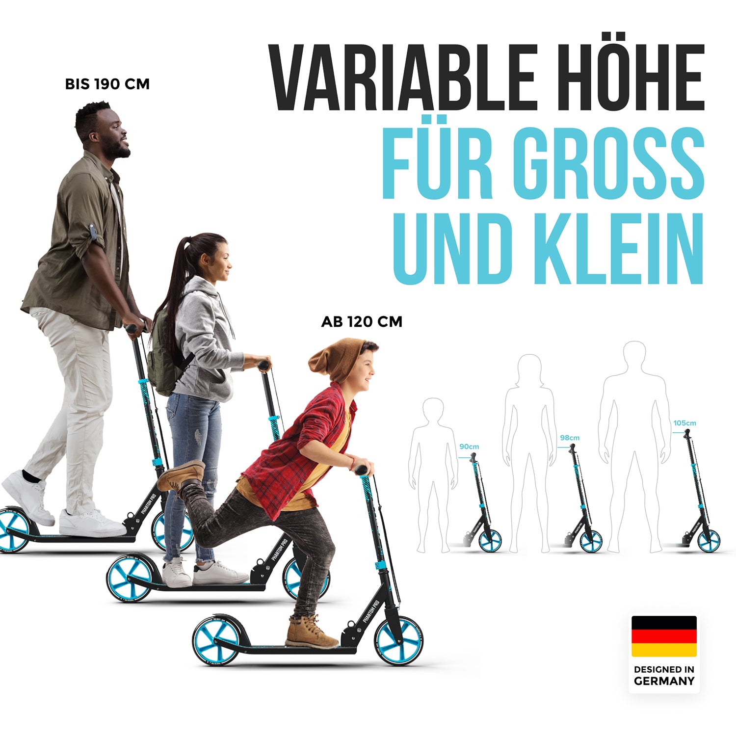 Apollo - Klappbarer City Roller für Kinder "Phantom" höhenverstellbarer Tretroller - Blau